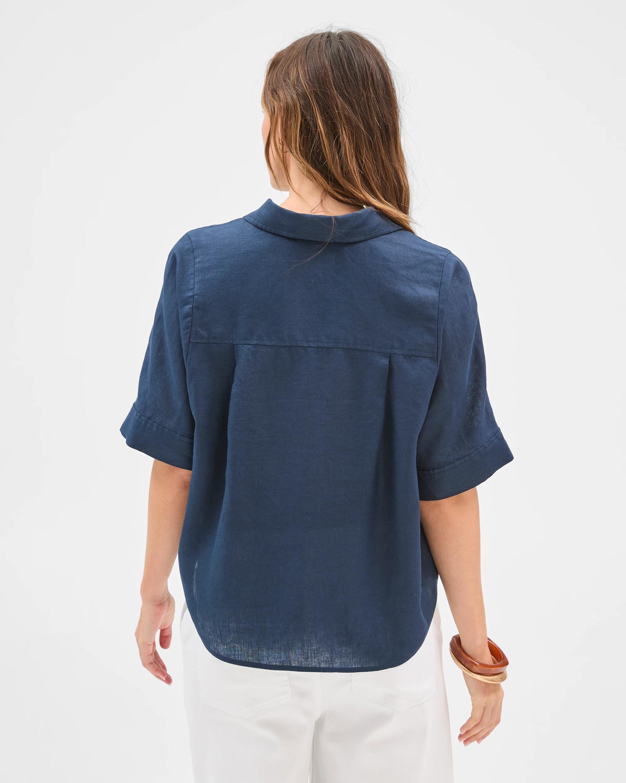 6 Target Woman European Linen Short Sleeve Shirt NAVY BLAZER, 6 of 6