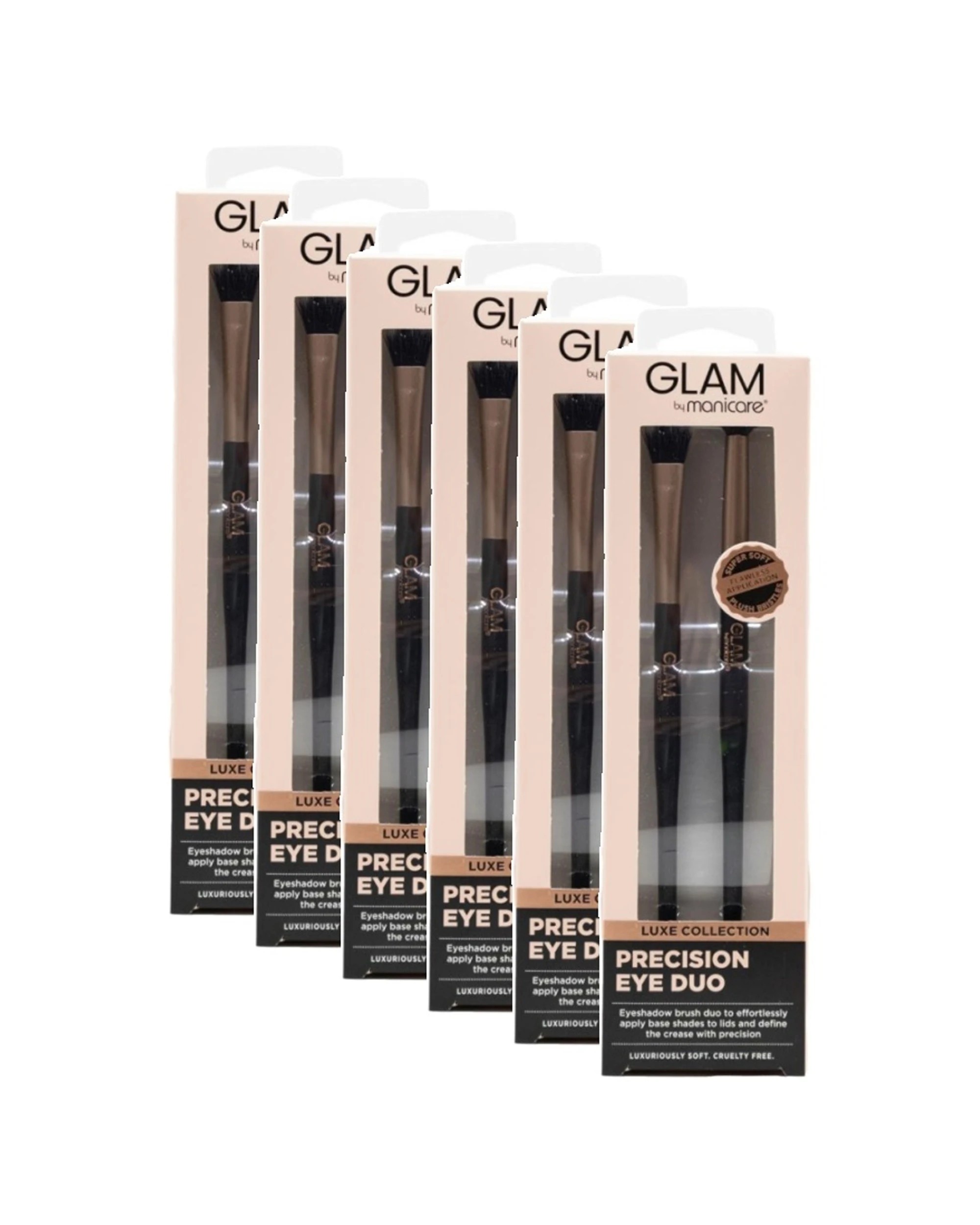 1 Manicare Glam Lux Precision Eye Brow Duo Brush Set 6PK Professional Series - Black, 1 of 3