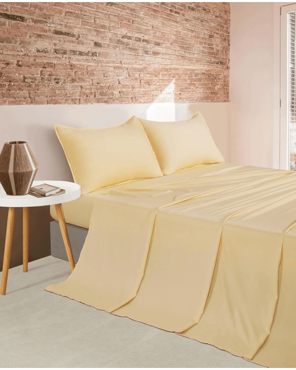 CleverPolly 100% Vintage Washed Microfibre Sheet Set - Butter - Queen Bed