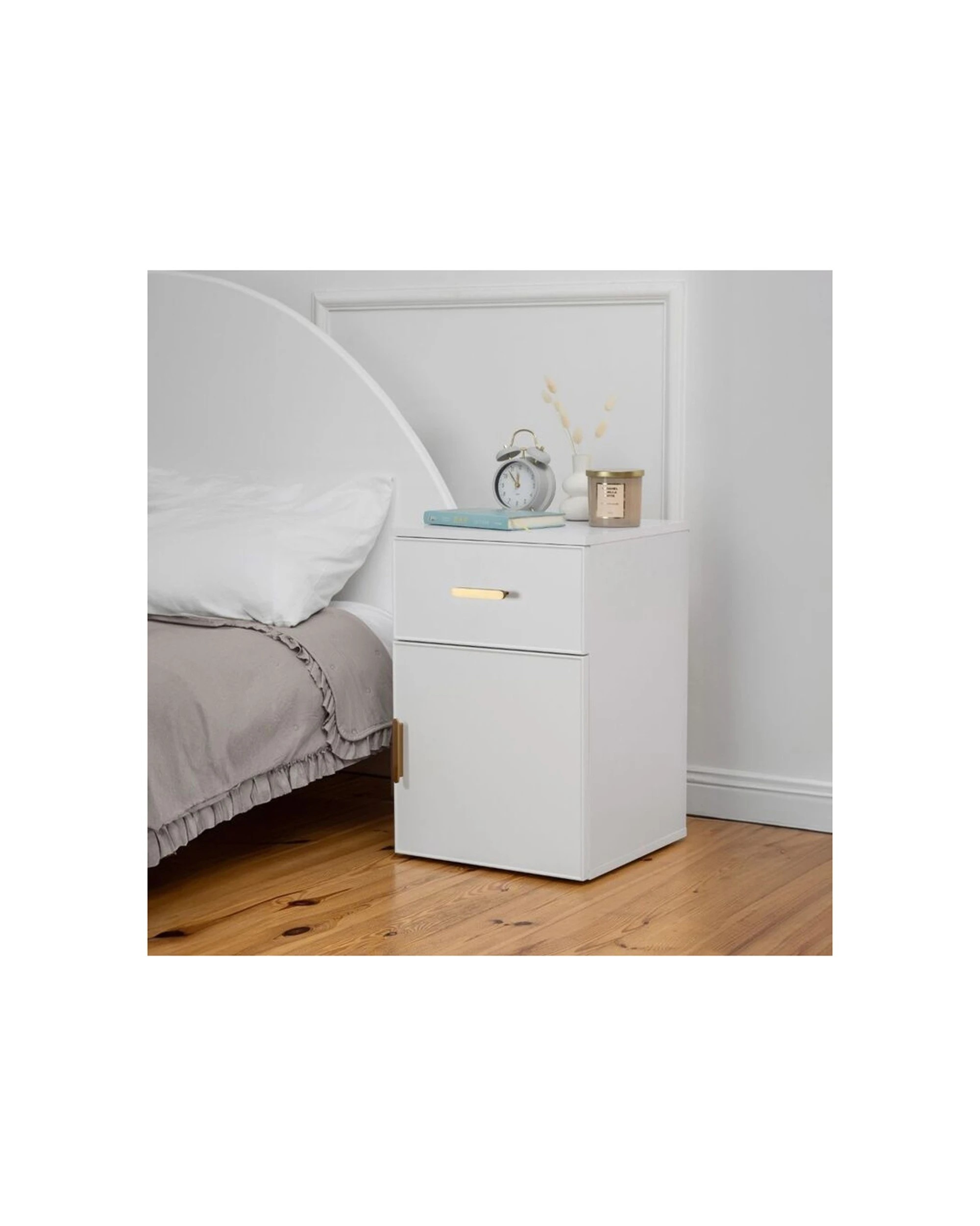 4 European Cabinetry Porto Bedside Table Slim Front Brass Oval Handle - White, 4 of 4