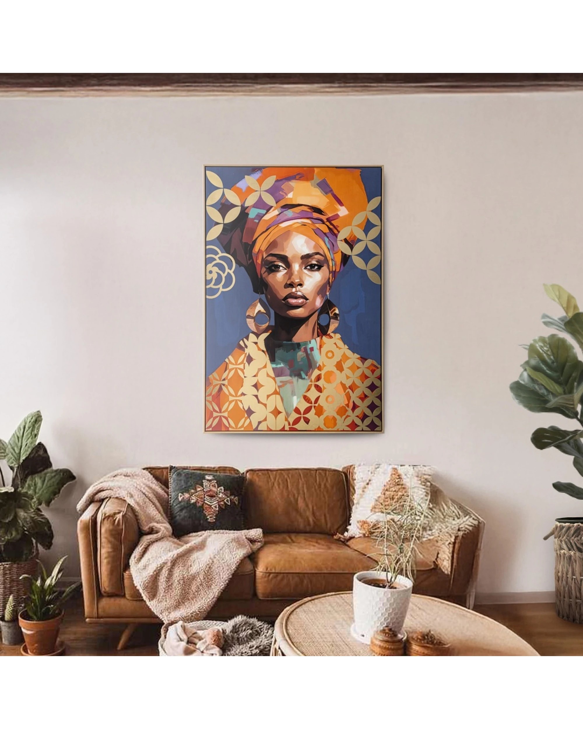 4 Urban Style Brushmarks Gold Foiled Canvas Artwork Print Woman 825x1225mm - Blue, 4 of 7