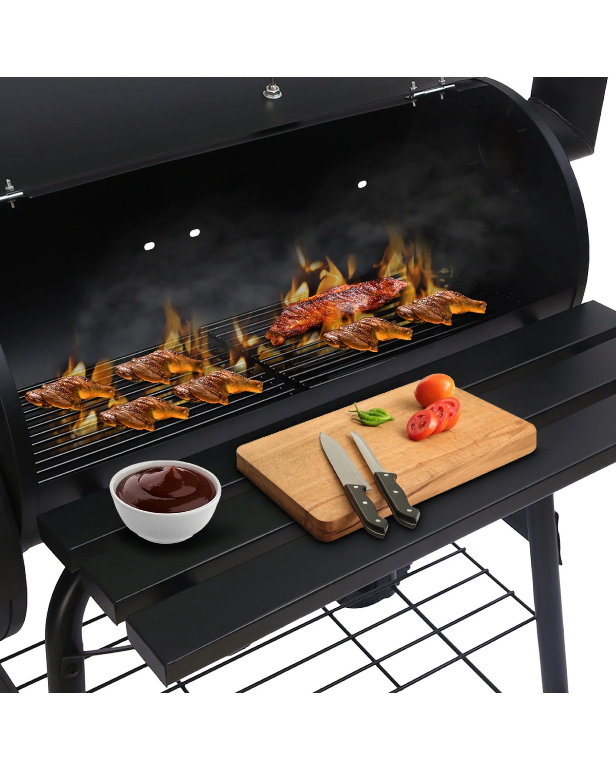 3 Wallaroo 2in1 Portable Barbecue Grill Offset Smoker Thermometer Work Shelf Outdoor BBQ Smoker - Black, 3 of 10