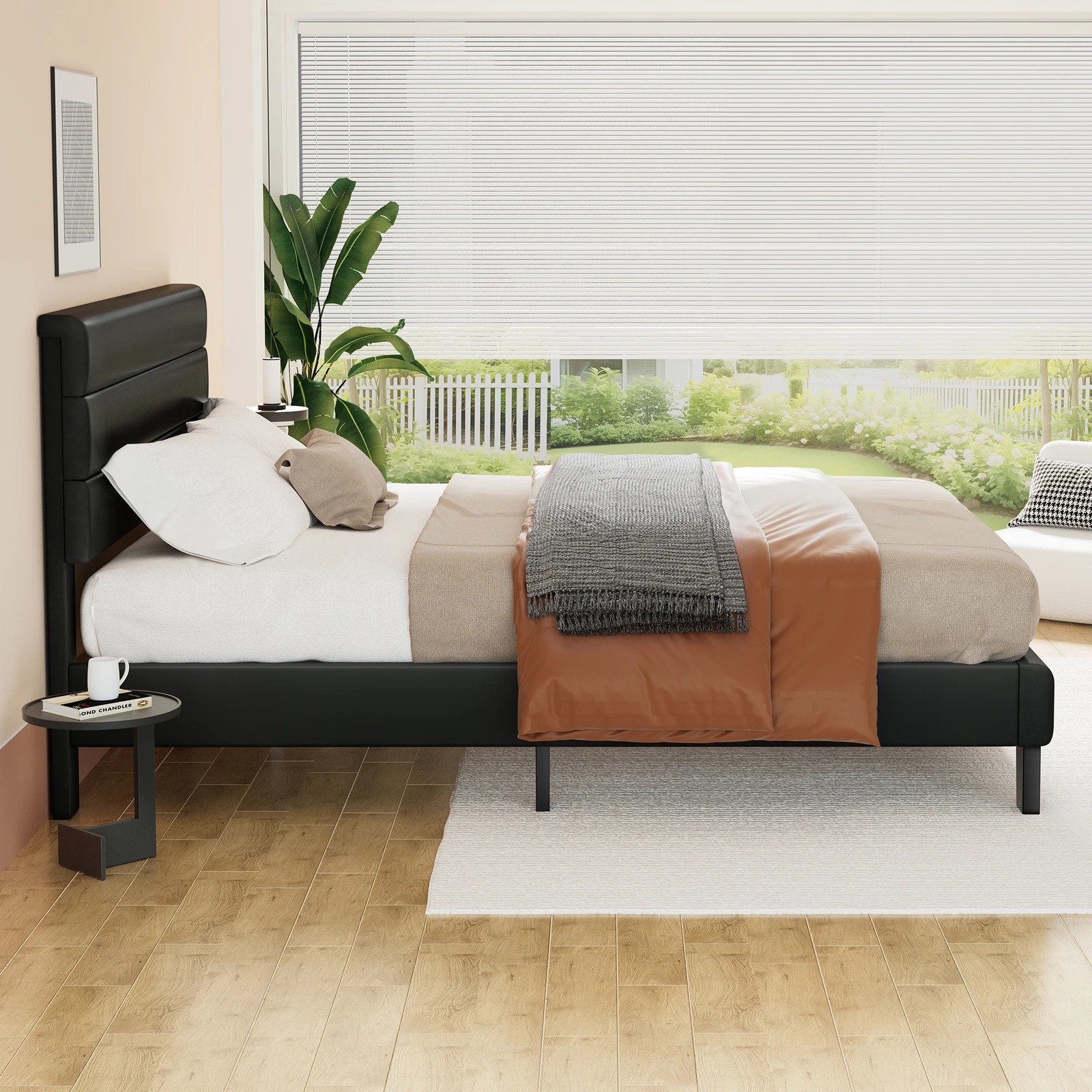 5 Alfordson Bed Frame Queen Size Upholstered Platform Leather Harlene - Black, 5 of 10