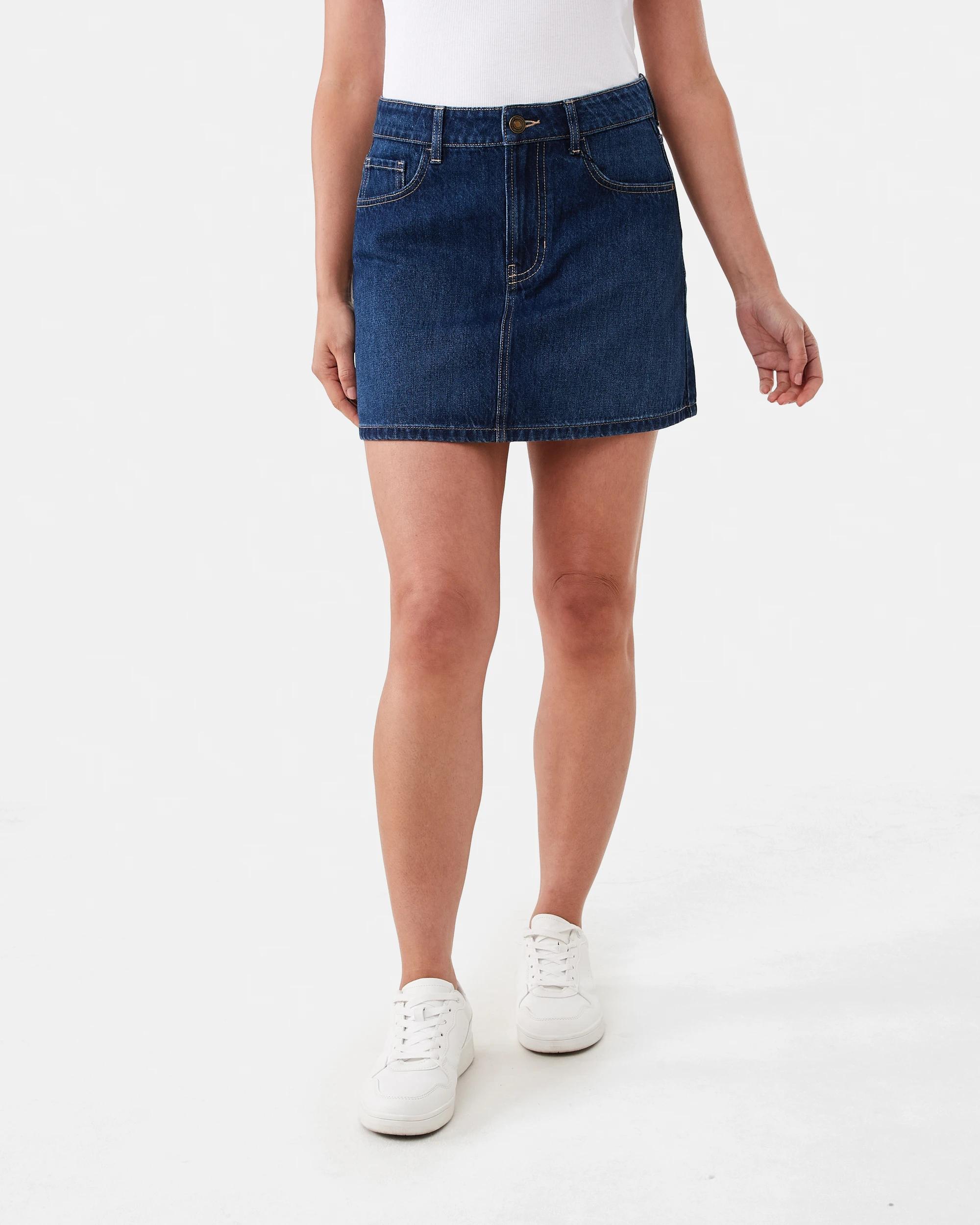 7 Denim A-Line Mini Skirt Mid Wash, 7 of 7