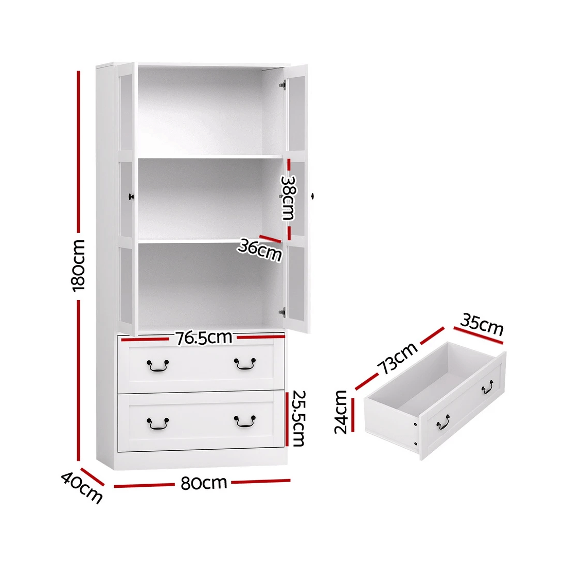 3 Artiss Buffet Sideboard 180cm Hutch Storage Cabinet Kitchen Drawer Door - White, 3 of 7