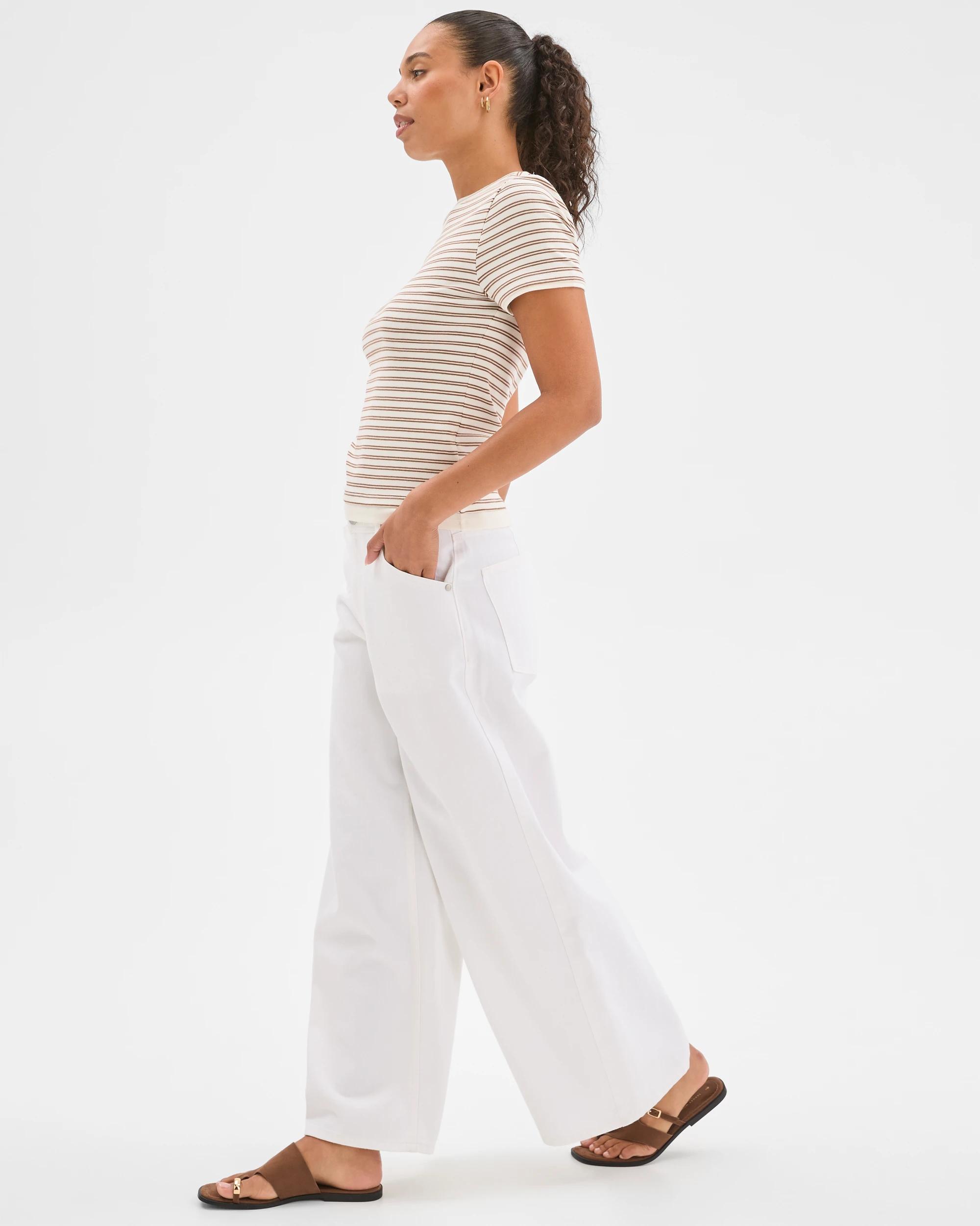 3 Target Woman Soft Touch Double Layer Fitted T-Shirt BUTTERSCOTCH/CLOUD DANCER STRIPE, 3 of 6
