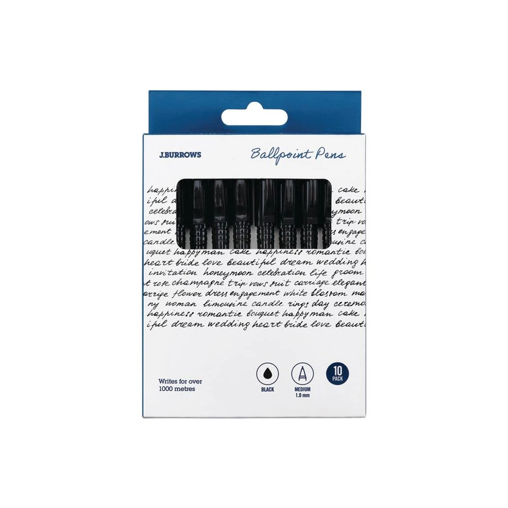 1 J.Burrows Ballpoint Pens Black 10 Pack, 1 of 3
