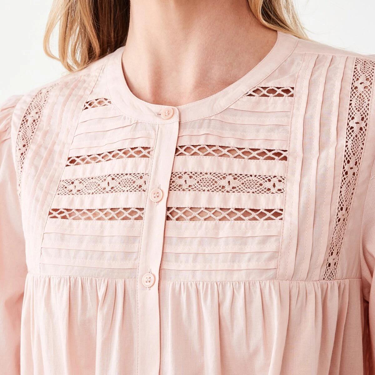 5 Long Sleeve Boho Lace Trim Blouse Rose Pink, 5 of 6