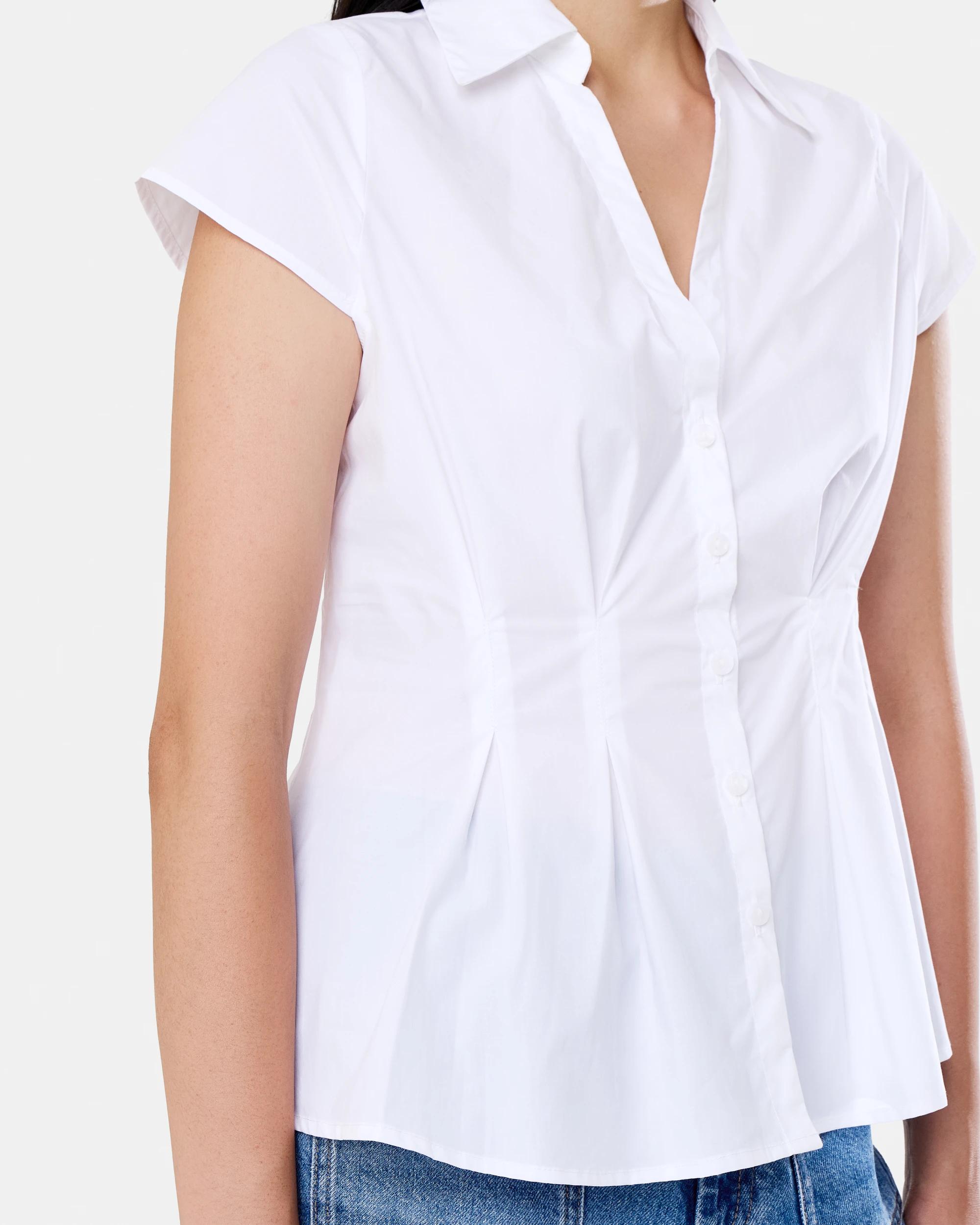 6 Short Sleeve Pleat Detail Shirt White, 6 of 6