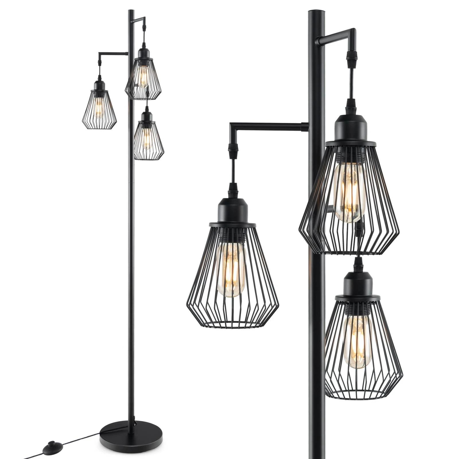1 Costway 1.7M Tall Floor Lamp w/3 Birdcage Lampshades - Black, 1 of 7