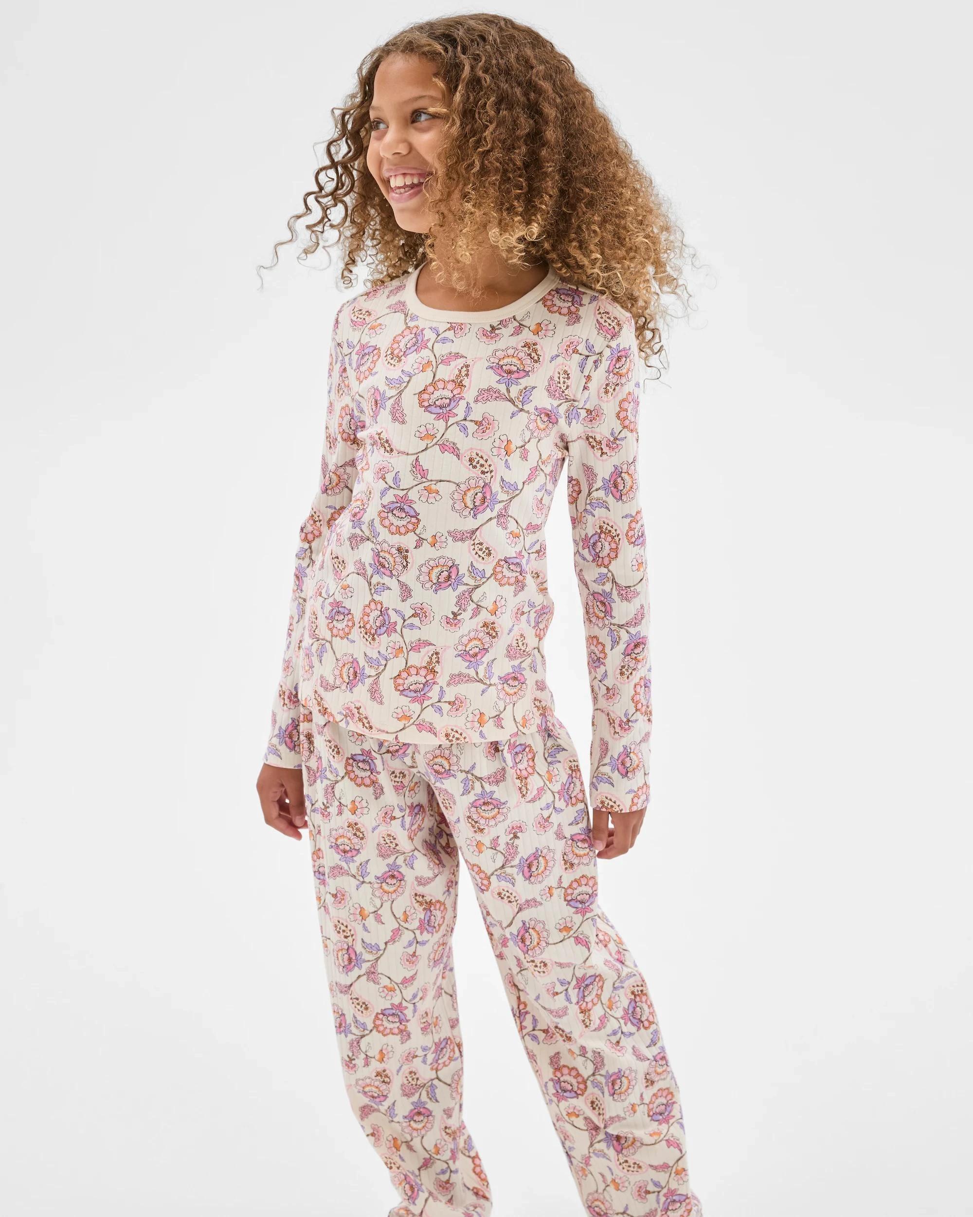 1 Target Kids Australian Cotton Older Girls Rib Pyjama Set FLORAL, 1 of 7
