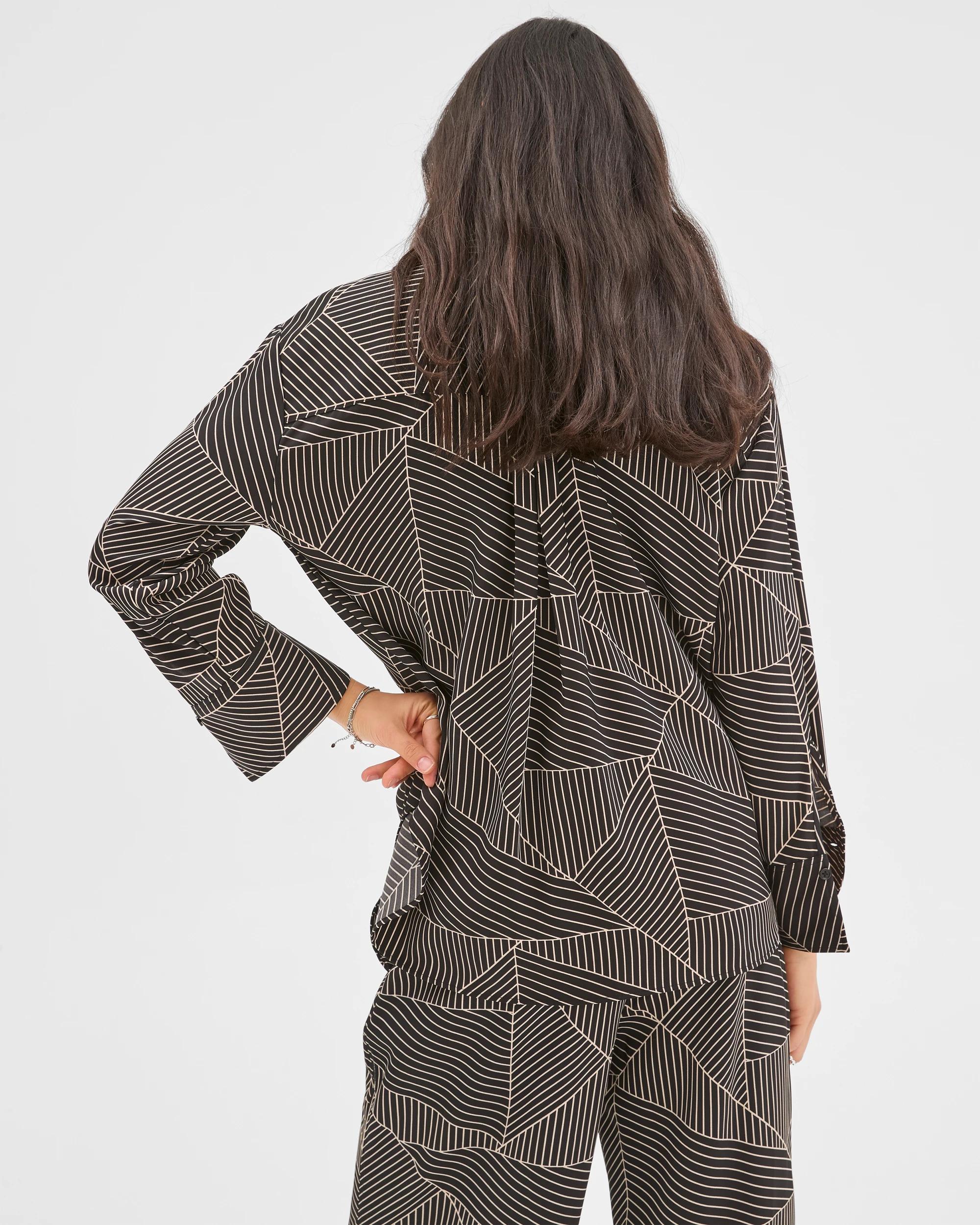6 Preview Long Sleeve Set Dressing Shirt BLACK SPLICED GEO, 6 of 6