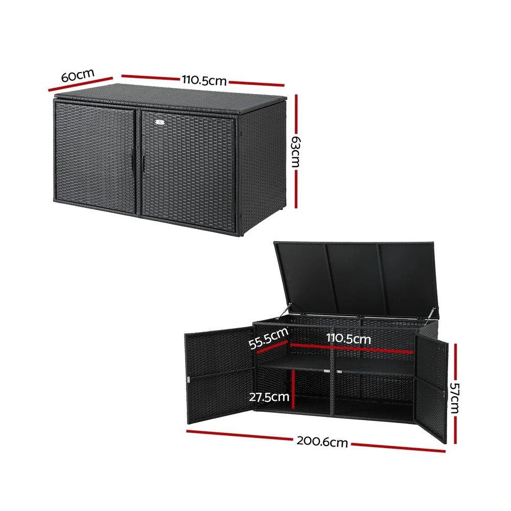 2 Gardeon Outdoor Storage Cabinet Box Deck Wicker Shelf Chest Garden Shed Tools - Black, 2 of 6