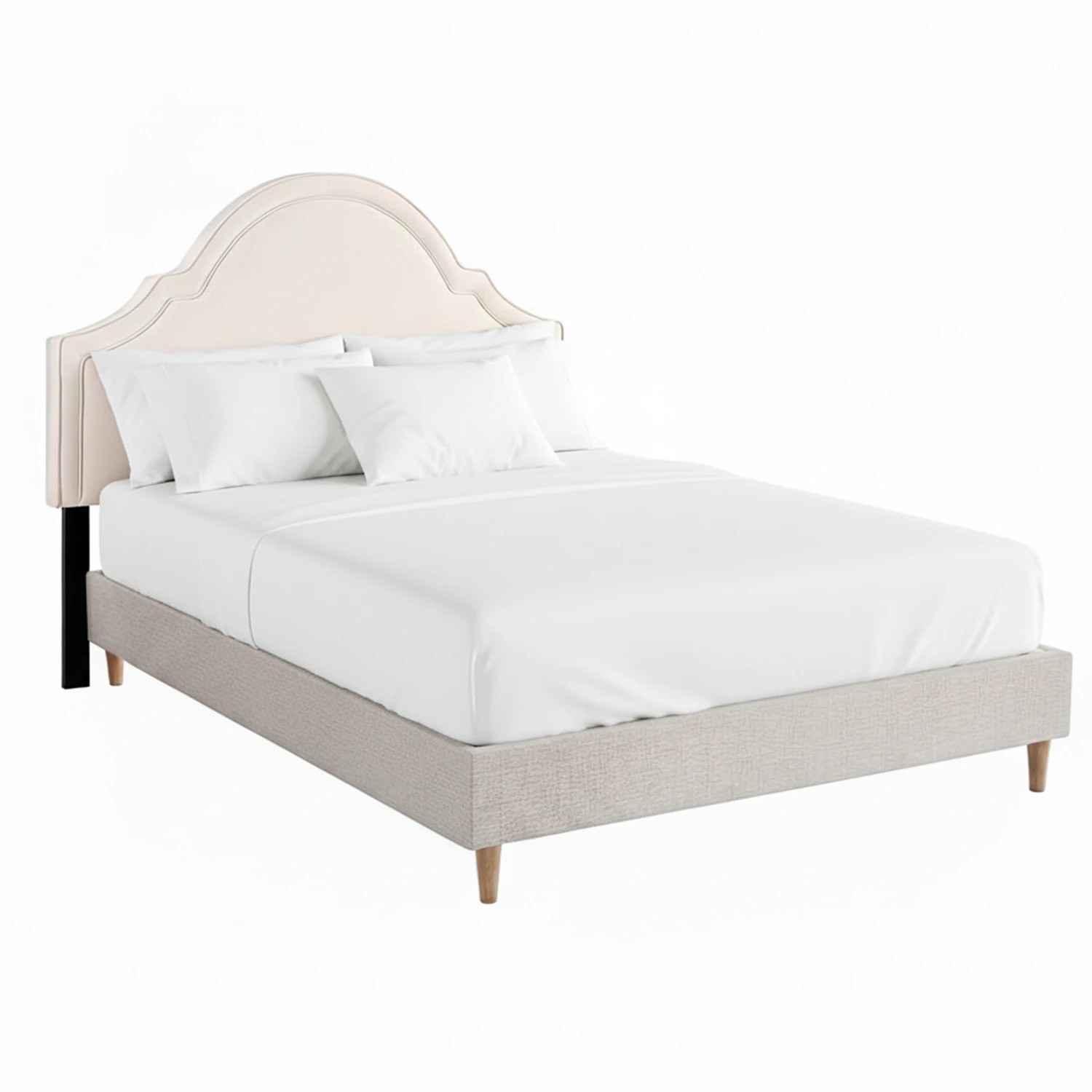 1 Artiss Queen Bed Frame with Scalloped Velvet Headboard Wooden Platform - Multi, 1 of 2