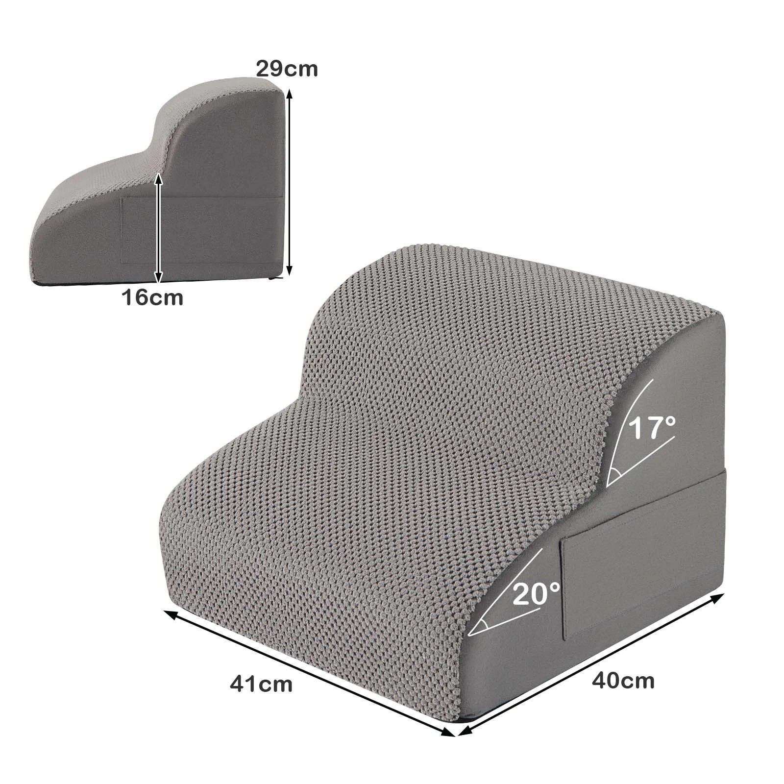 2 Costway 2-Tier Foam Dog Ramp Pet Step Stairs w/Hair Remover - Grey, 2 of 6