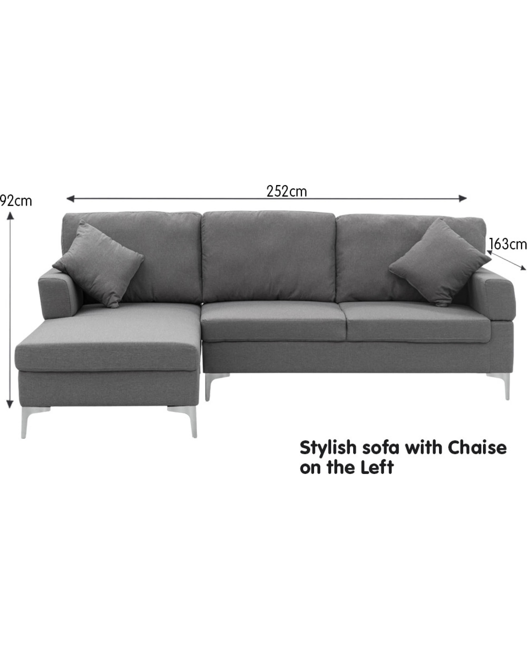 4 Sarantino Linen Corner Sofa Couch Lounge L-shape Right Chaise D.grey, 4 of 7