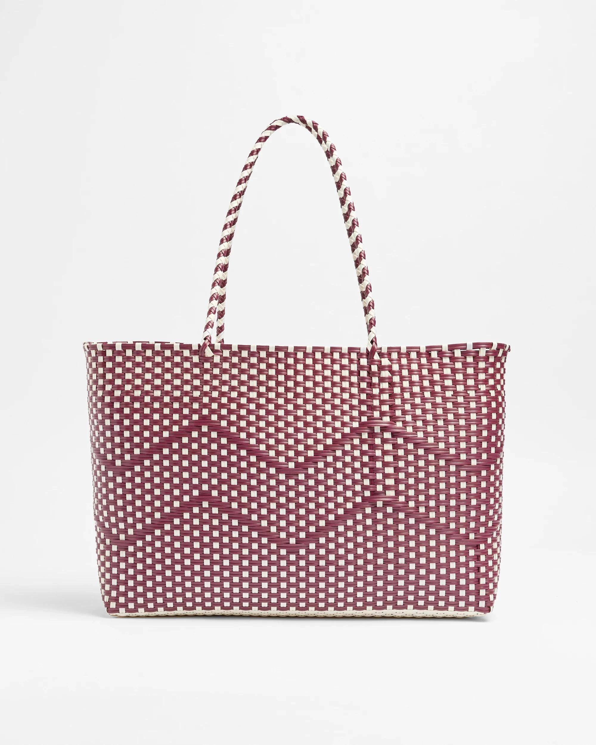 1 Target Woven Beach Basket Bag BURGUNDY/WHITE, 1 of 2