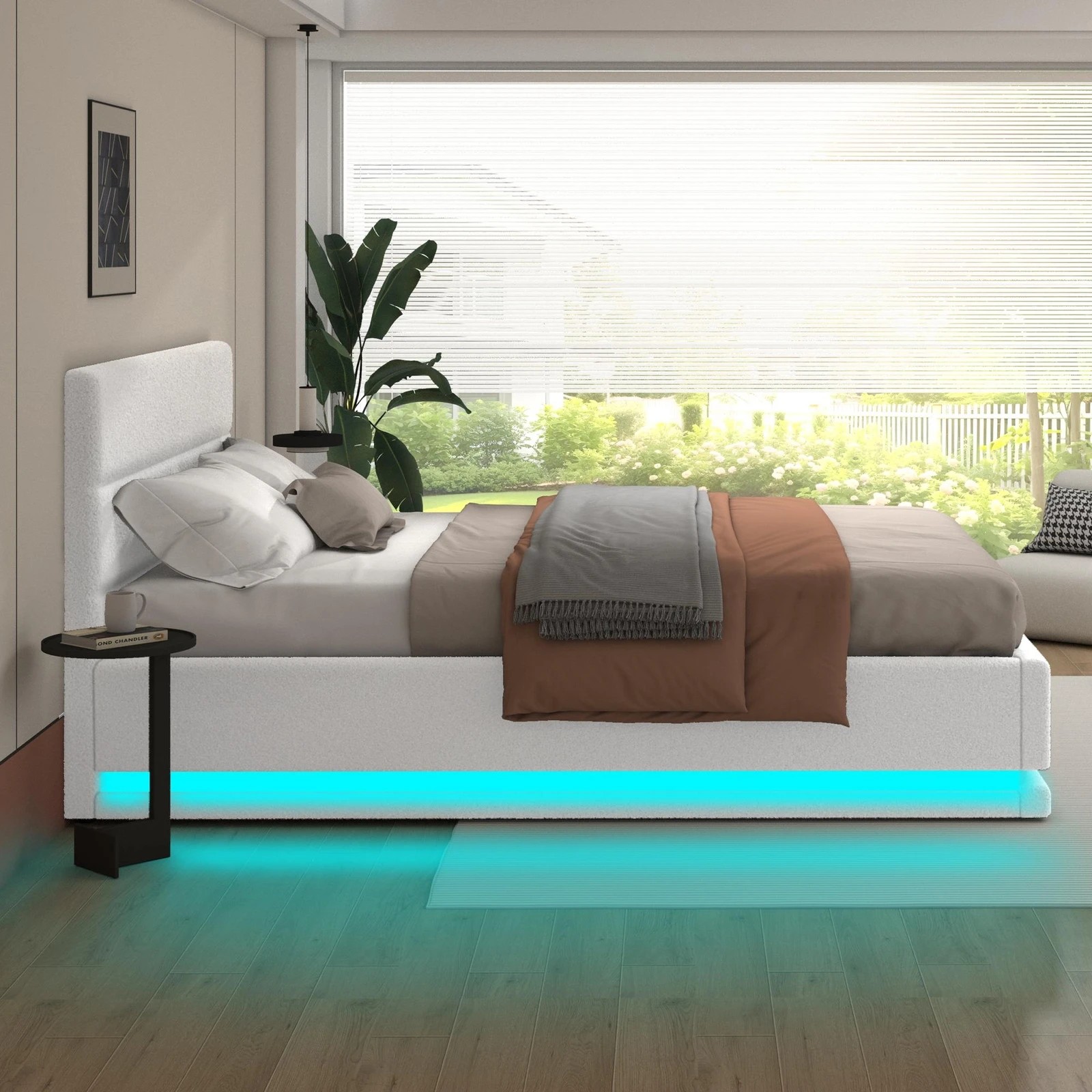 5 Alfordson Bed Frame King Size Platform RGB LED Gas Lift Base Storage Boucle - White, 5 of 10