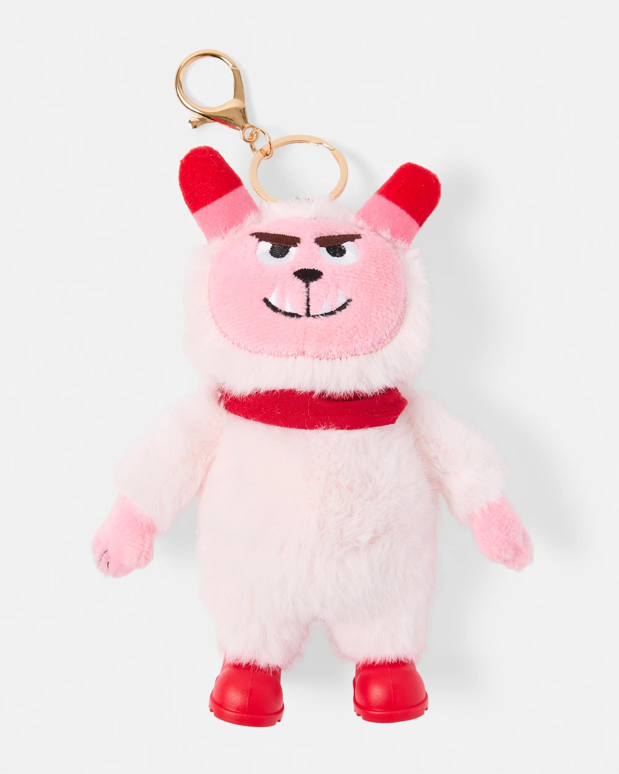 1 Bandana Monster Charm Keyring - Pink, Red and Gold Tone Pink, 1 of 3