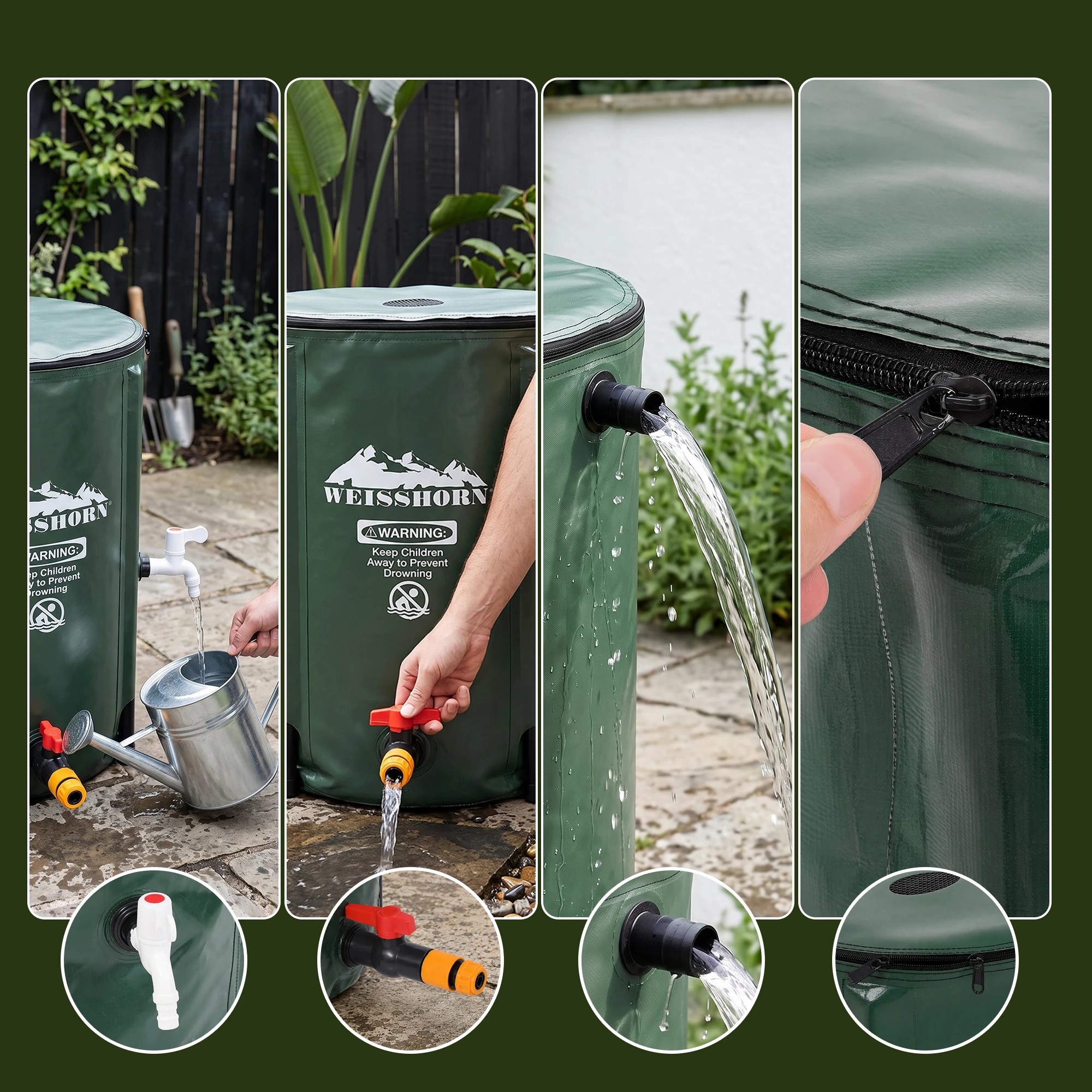 6 Weisshorn 50L Collapsible Rain Barrel Foldable Water Bladder Tank Storage Container - Multi, 6 of 9