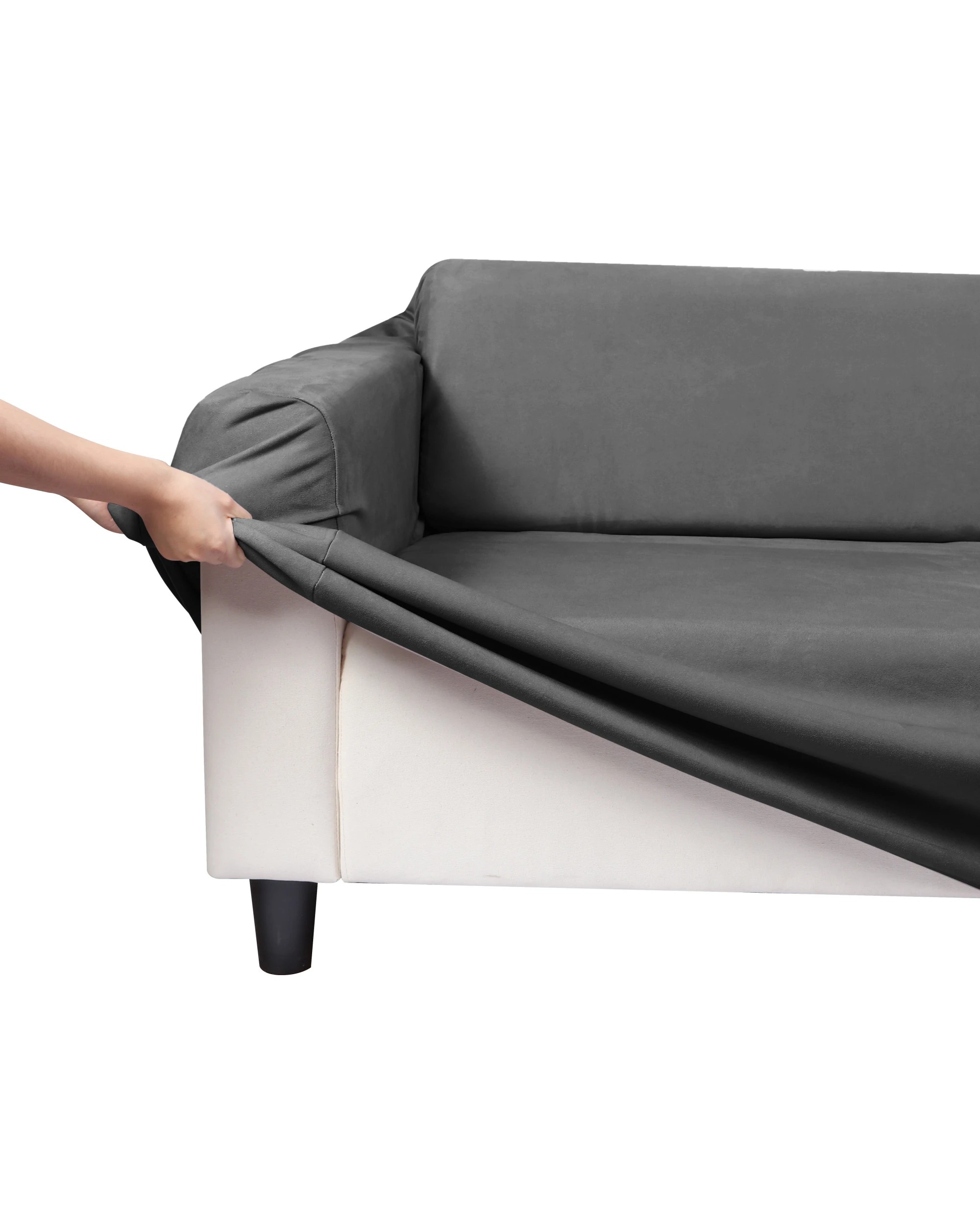 1 Sherwood Home Premium Faux Suede 2 Seater Couch Sofa Cover - Charcoal, 1 of 4