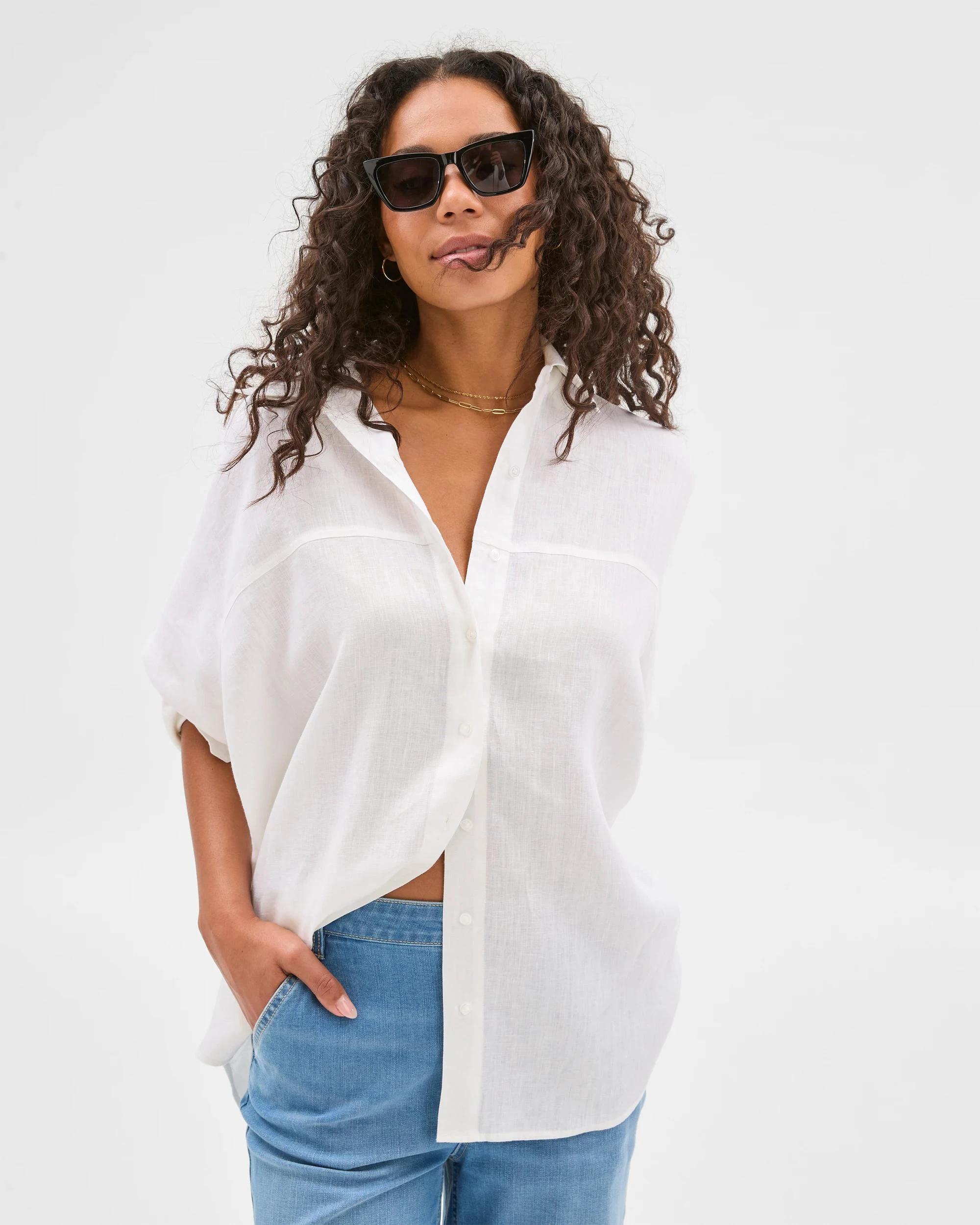 4 Target European Linen Long Sleeve Shirt WHITE, 4 of 7