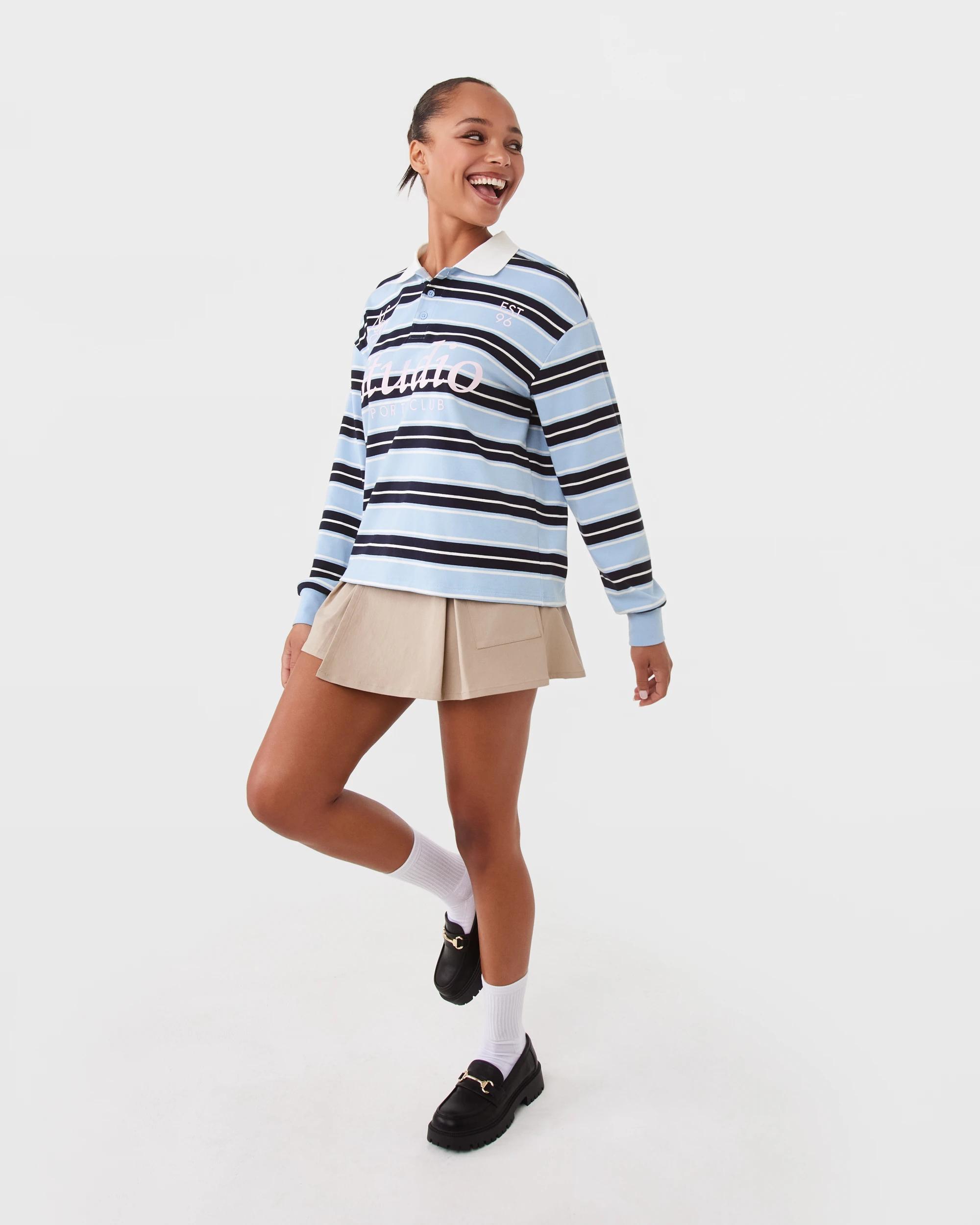 3 Long Sleeve Print Polo Shirt Blu Stripe, 3 of 8