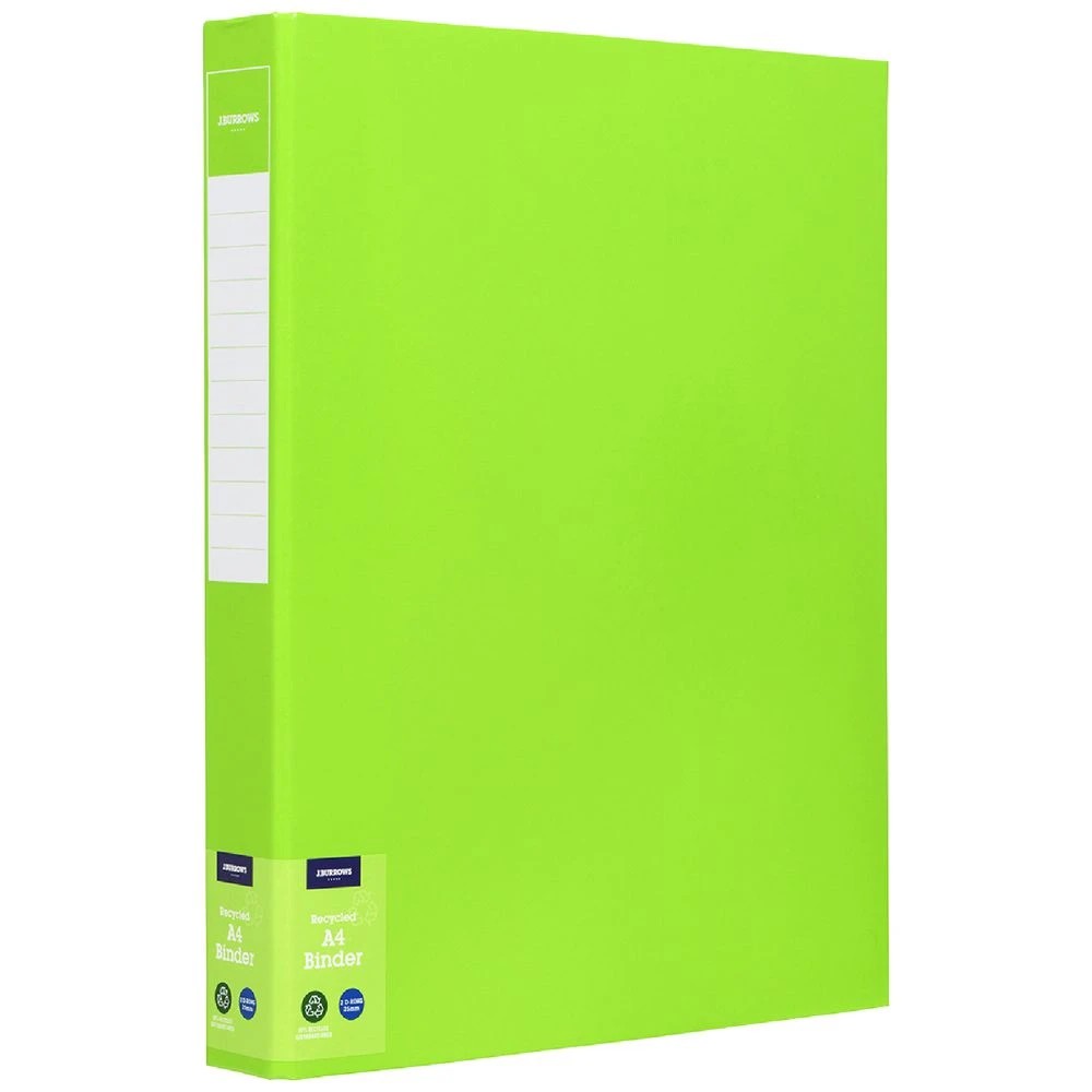 1 J.Burrows A4 Binder 2 D-Ring 25mm Gloss Green, 1 of 6