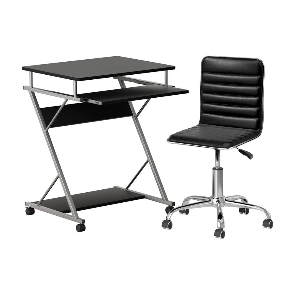 1 Artiss Computer Desk Office Chair Set Desks with Keyboard Shelf Try - Black, 1 of 6