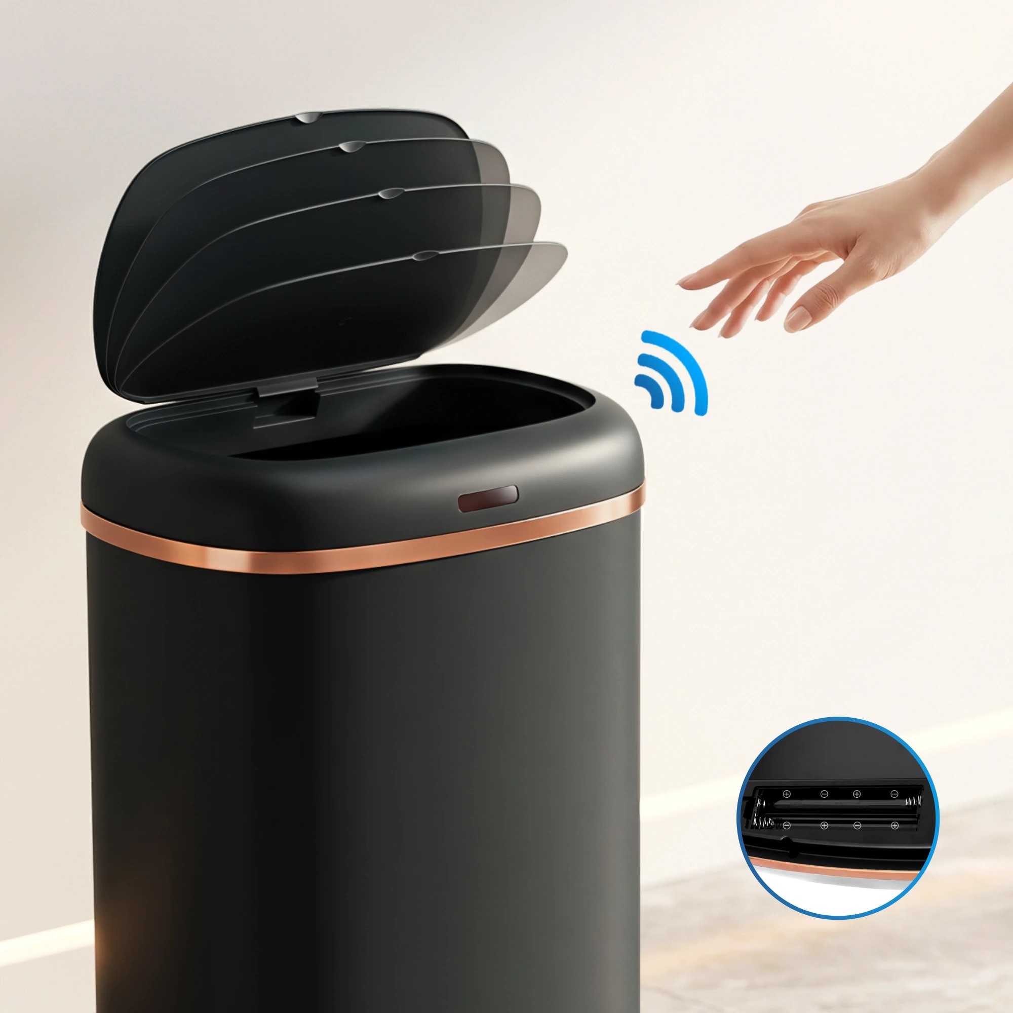 1 Devanti 38L Motion Sensor Bin Rubbish Automatic - Black, 1 of 6