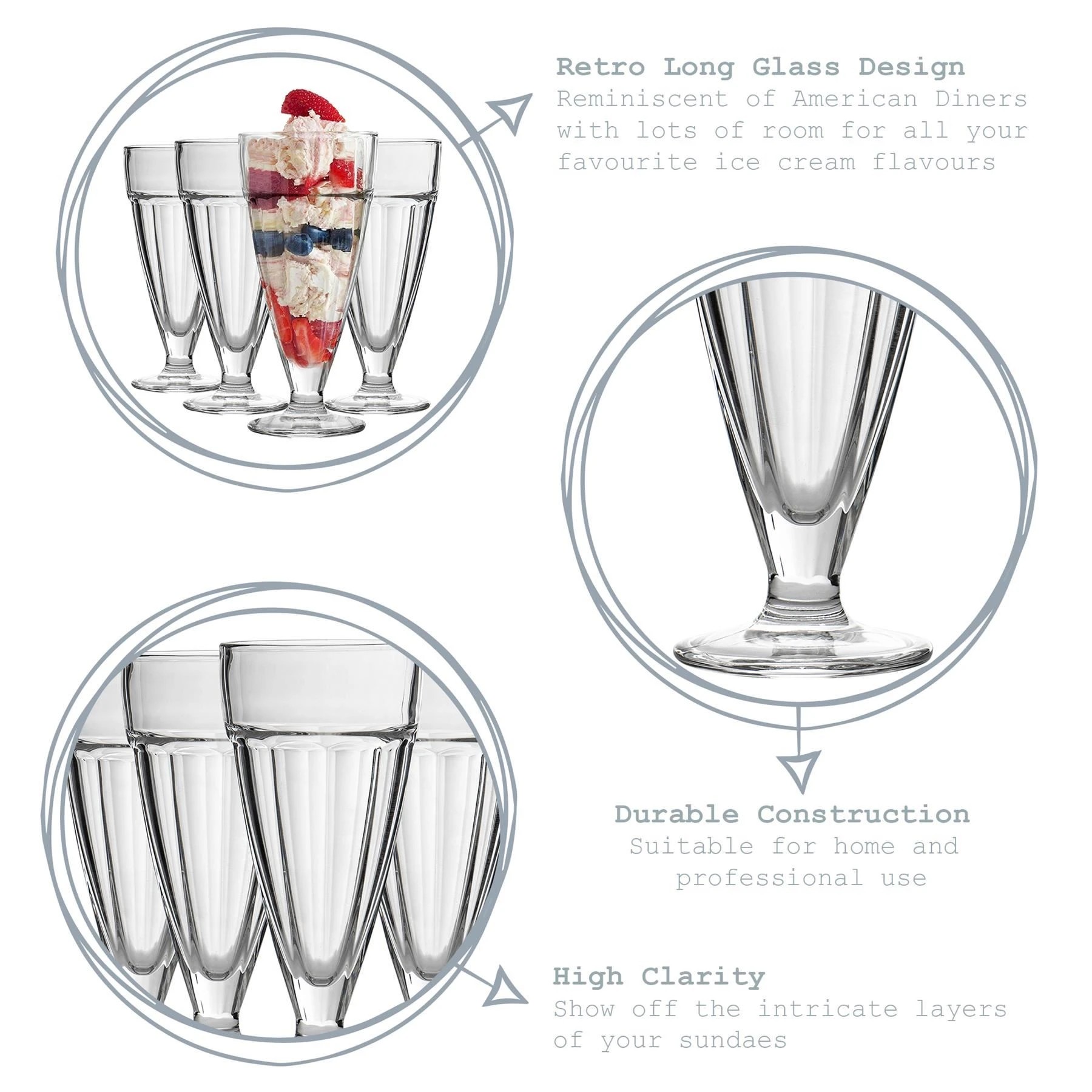 2 Argon Tableware Knickerbocker Glory Dessert Sundae Glasses - 350ml - Set of 8, 2 of 4