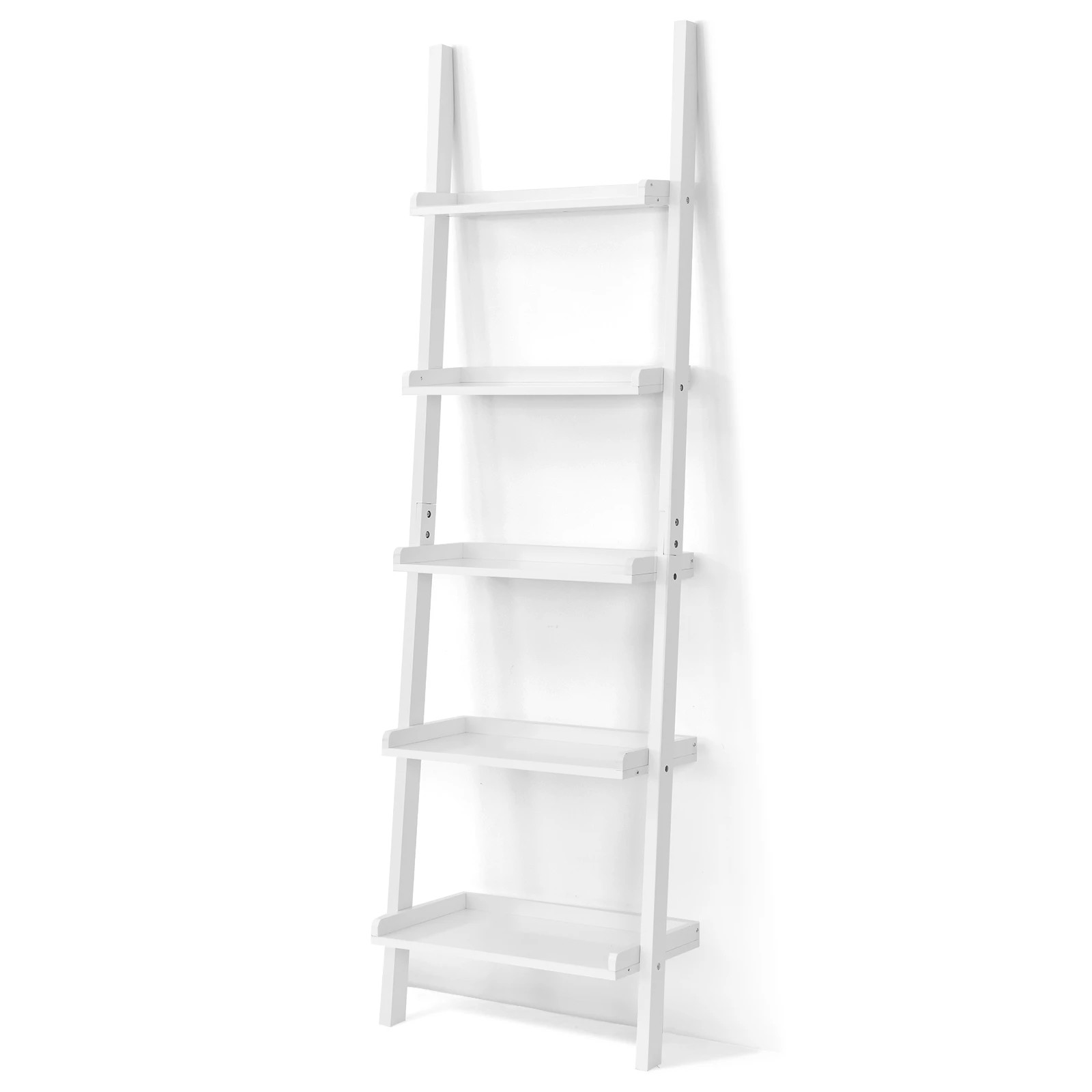 1 Costway Ladder Bookshelf Bookcase Wall-Leaning Storage Display Shelf Flower Stand Rack - White, 1 of 4