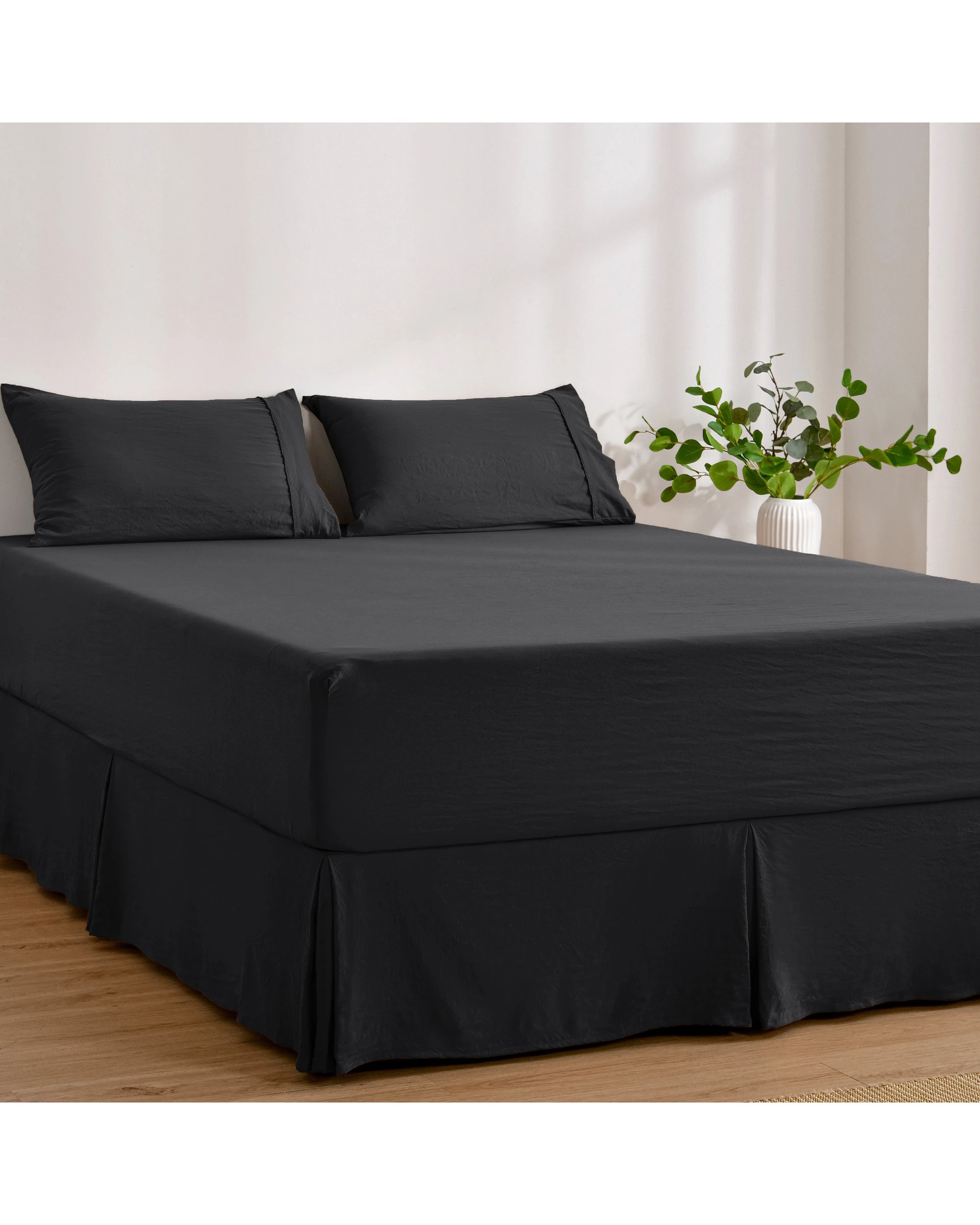 3 Dreamaker Superfine Washed Microfibre Pleated Valance - Queen Bed - Black, 3 of 9