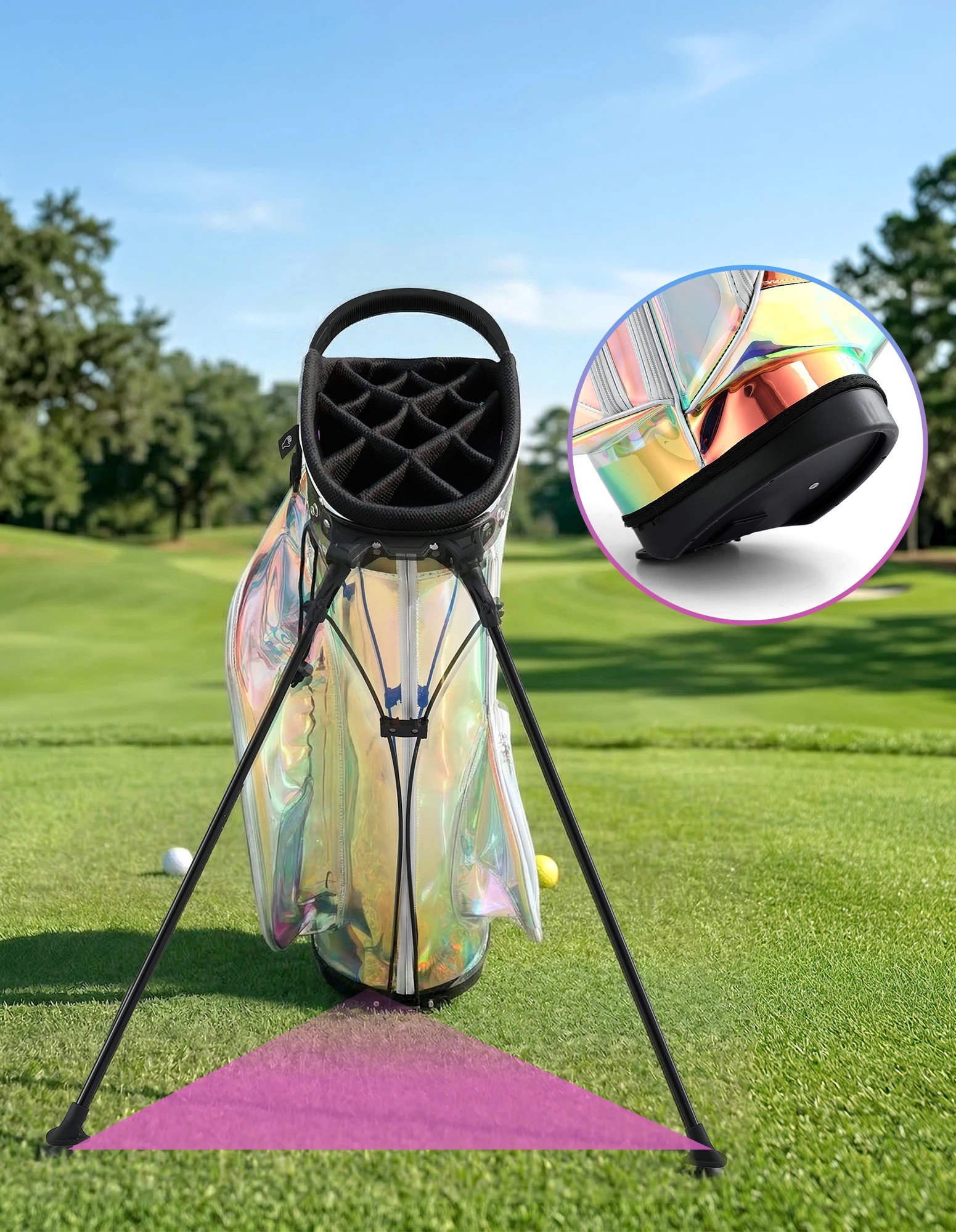 5 Everfit Golf Stand Bag Lightweight Carry Bag Dual Strap Club Divider Holographic - Multi, 5 of 6