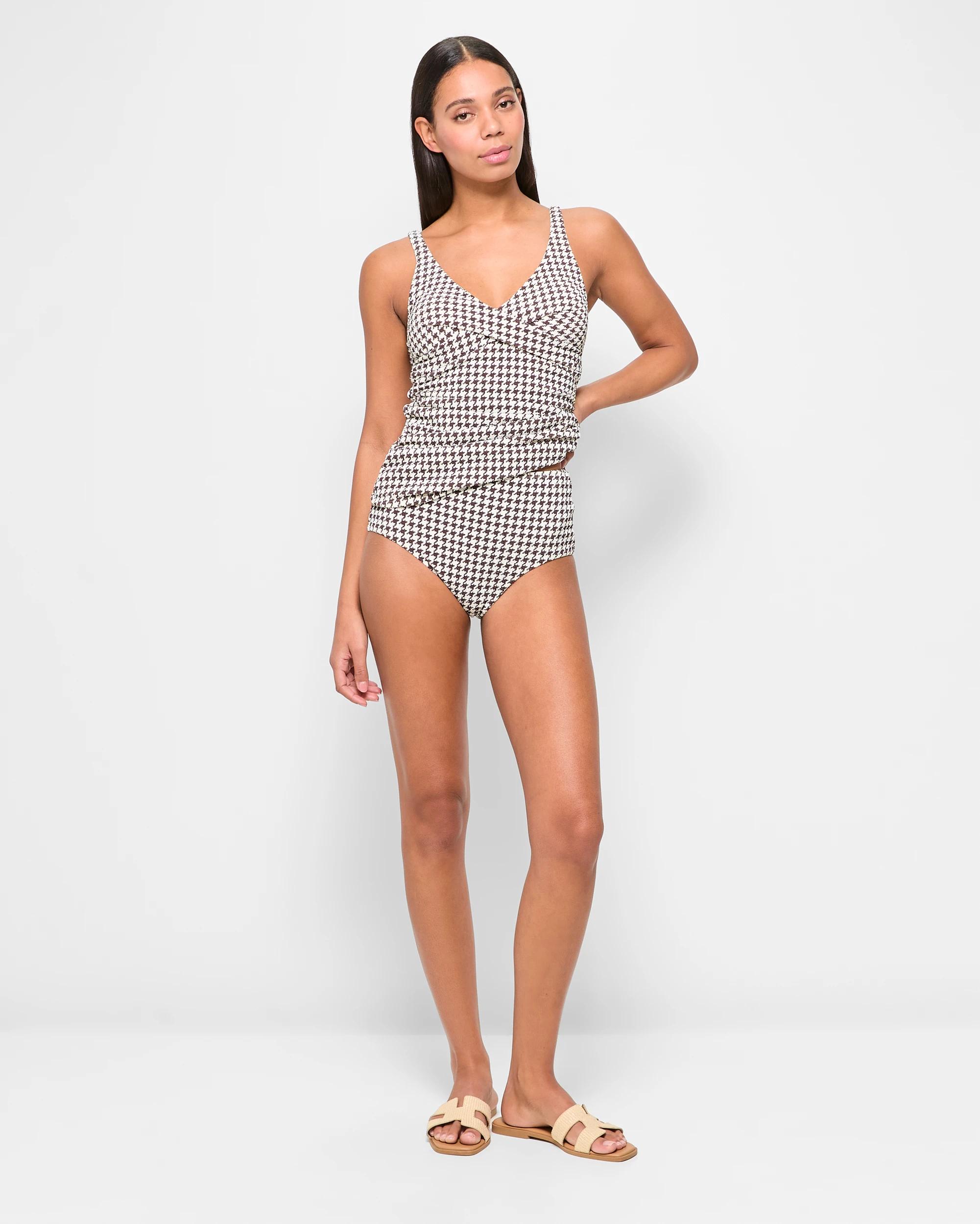 2 Target Plunge Ruched Crinkle Tankini Top - Shape Your Body HOT CHOCOLATE/CREAM, 2 of 5