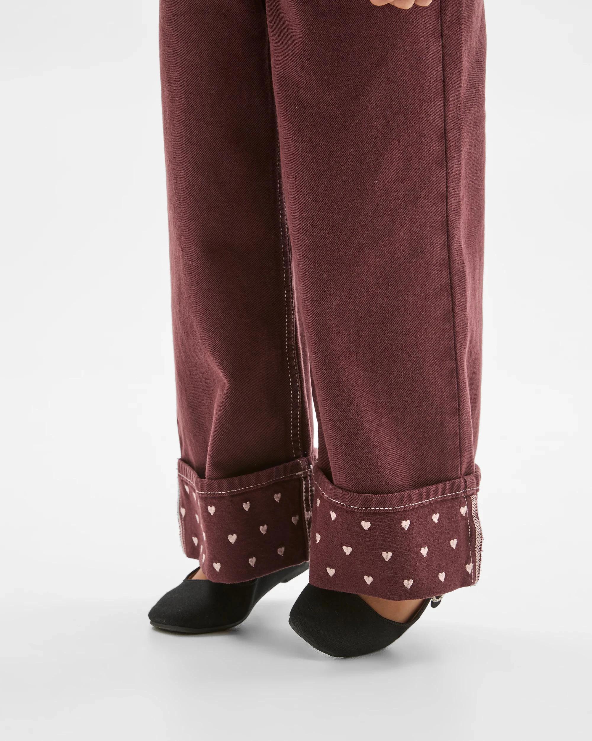 5 Target Denim Denim Folded Up Hem Wide Leg Jeans BURGUNDY, 5 of 7