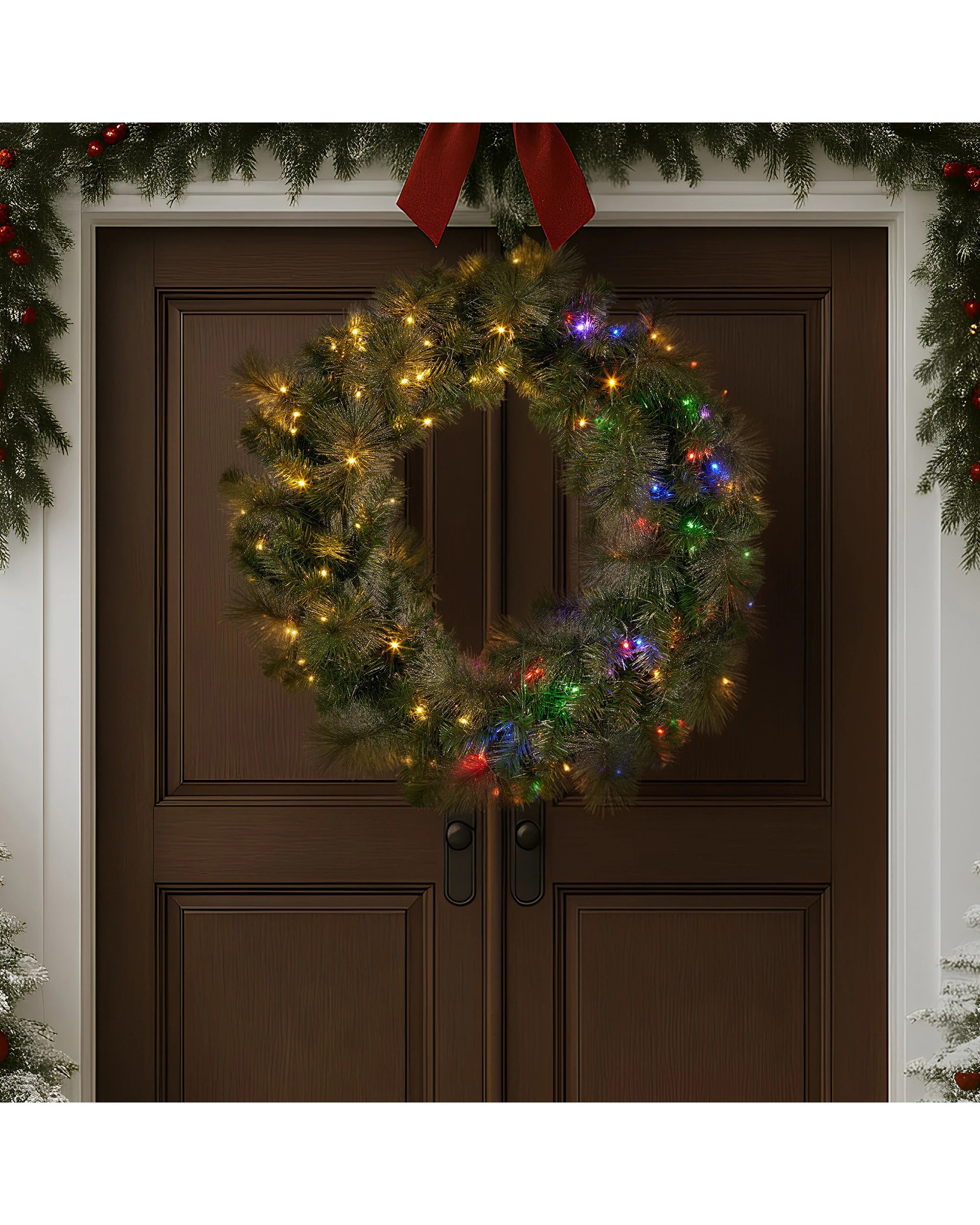 7 Christabelle 1.22m Split 2pc Christmas Wreath With Led Lights Pine Dual Front Doors Decoration Ornament, 7 of 8