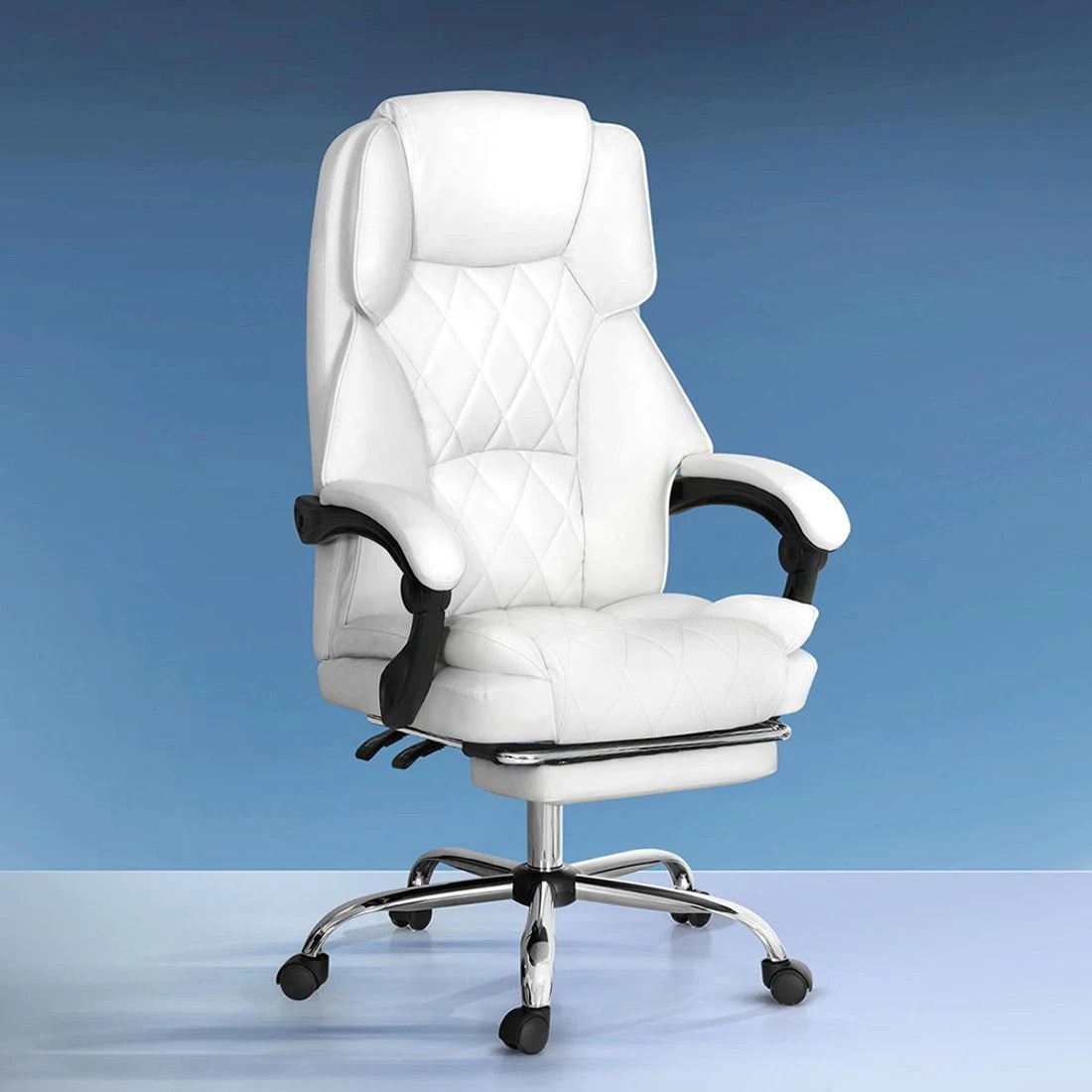 3 Artiss Executive Office Chair Leather Footrest - White, 3 of 5
