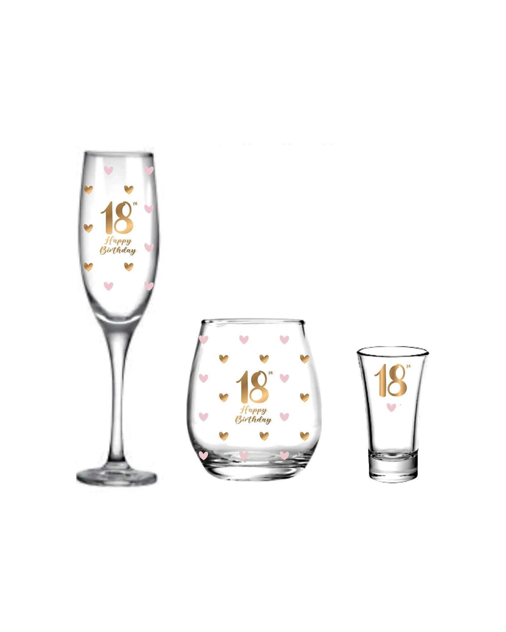 1 LMD 3pc 18th Birthday Champagne Glass Stemless Shot Glasses Set - Clear, 1 of 2