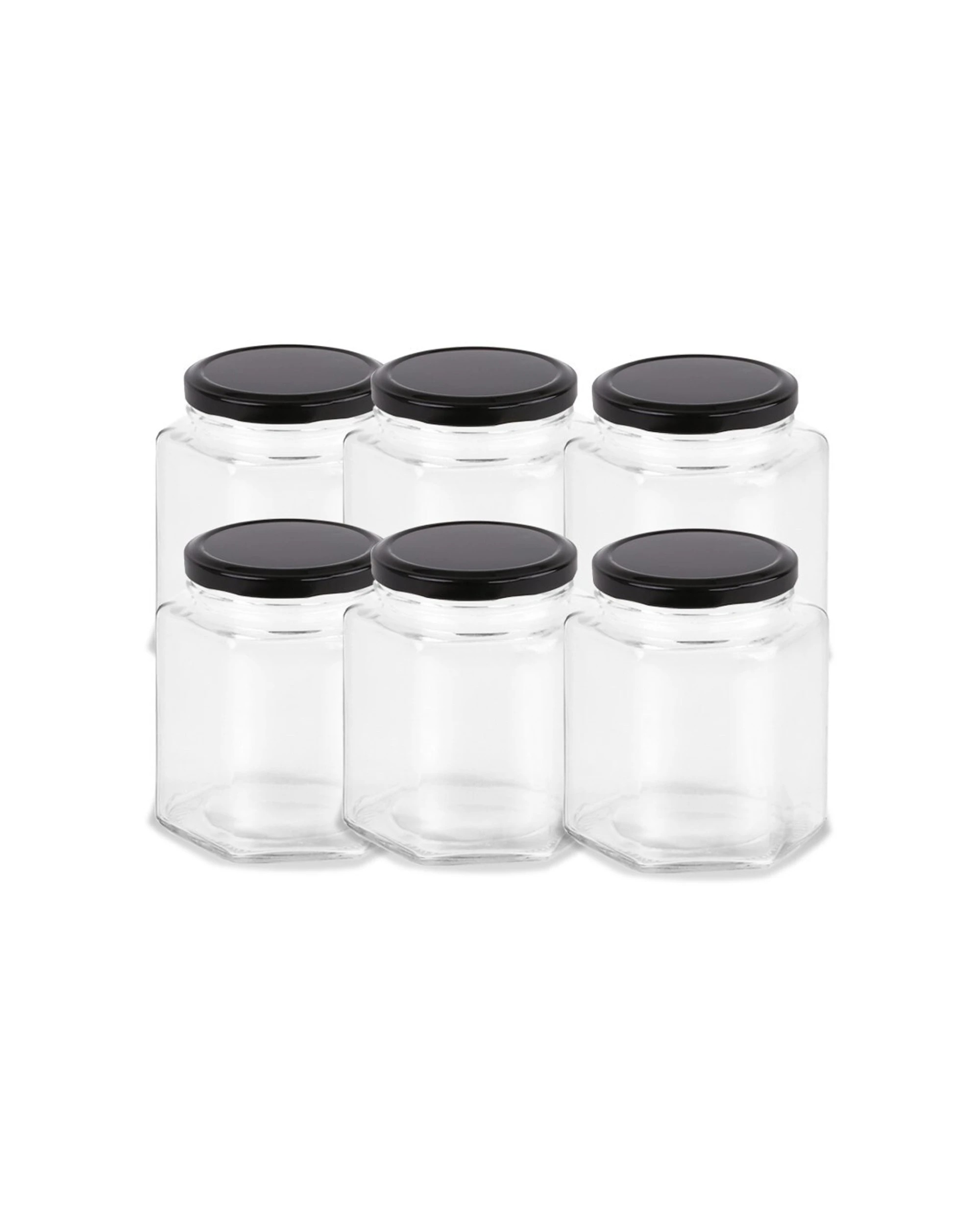 2 6pk Lemon & Lime Glass Hexagonal Jar 95ml Black Lid Kitchen Storage Container
 - Black, 2 of 3