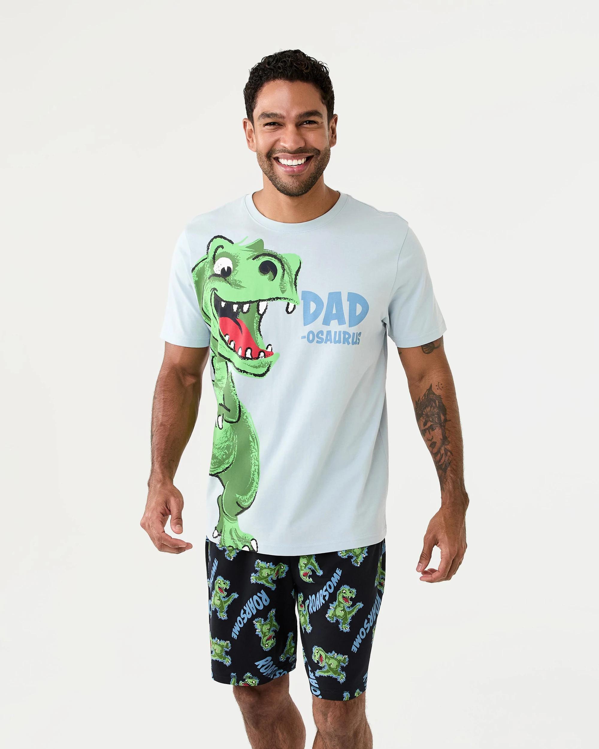 1 Short Sleeve Knit Short Mini Me Pyjama Set Dadosaurus, 1 of 9