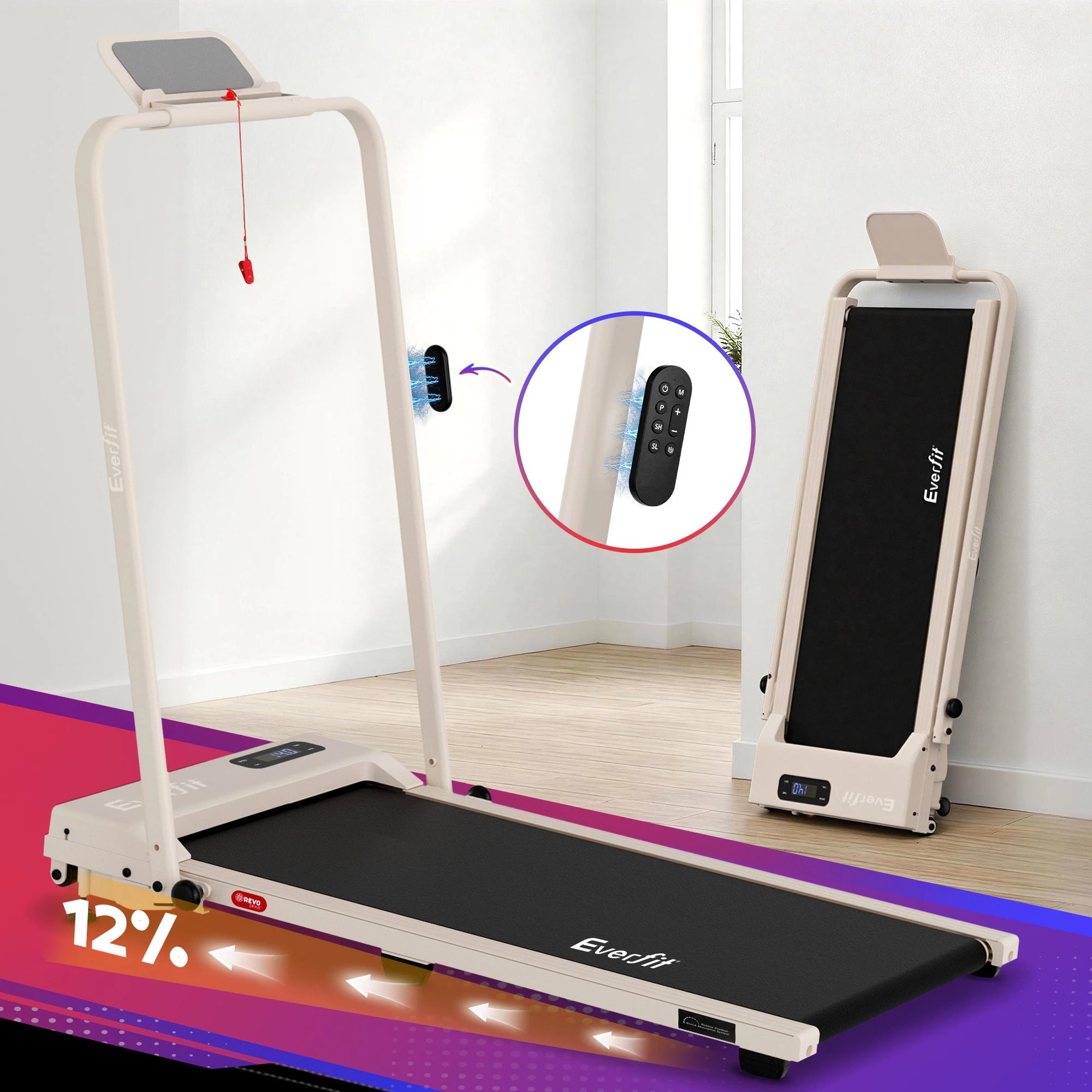 10 Everfit 3 in 1 Walking Pad Treadmill 12% Incline Under Desk Foldable for Home - Beige, 10 of 10
