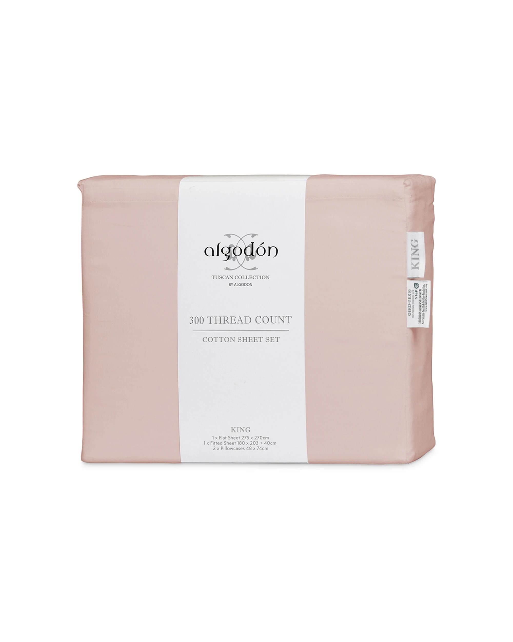 5 Algodon 300TC Cotton Fitted Bedding Bed Sheet Set Blush - King Bed - Pink, 5 of 5