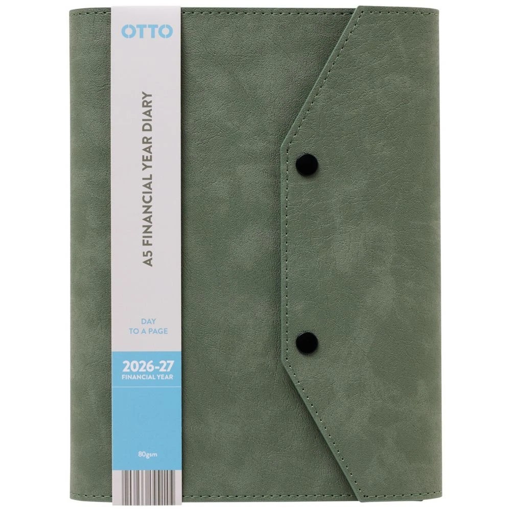 1 Otto A5 Day to Page Tri-Fold FY26/27 Diary Green, 1 of 6