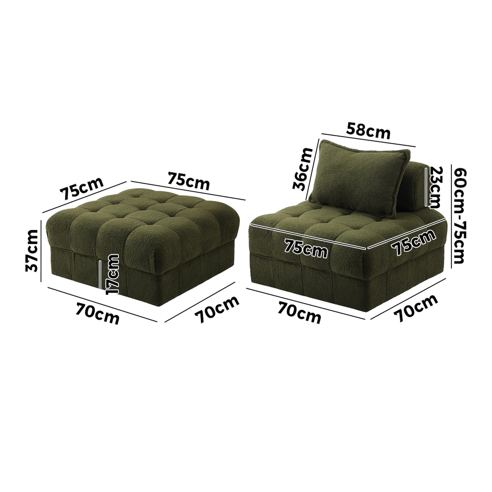 10 Oikiture 3 Seater Boucle Modular Sofa & Ottoman Set Armless Tofu Back
 - Green - Green, 10 of 10