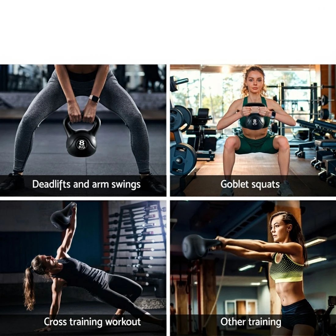 5 Everfit 8kg Kettlebell Set Weight Lifting Bench Dumbbells Kettle Bell Gym Home - Black, 5 of 6