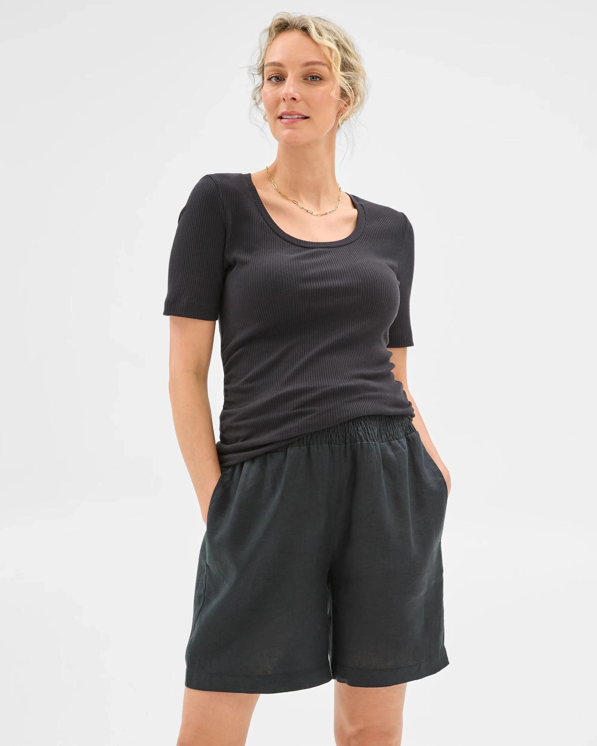 4 Target Maternity European Linen Shirred Shorts BLACK, 4 of 6