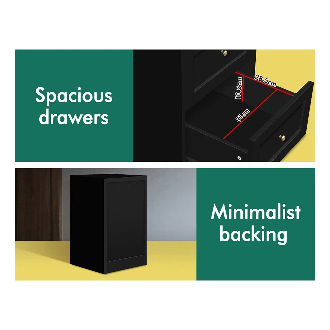 10 Alfordson Bedside Table Hamptons Storage Nightstand Side End Cabinet - Black, 10 of 10