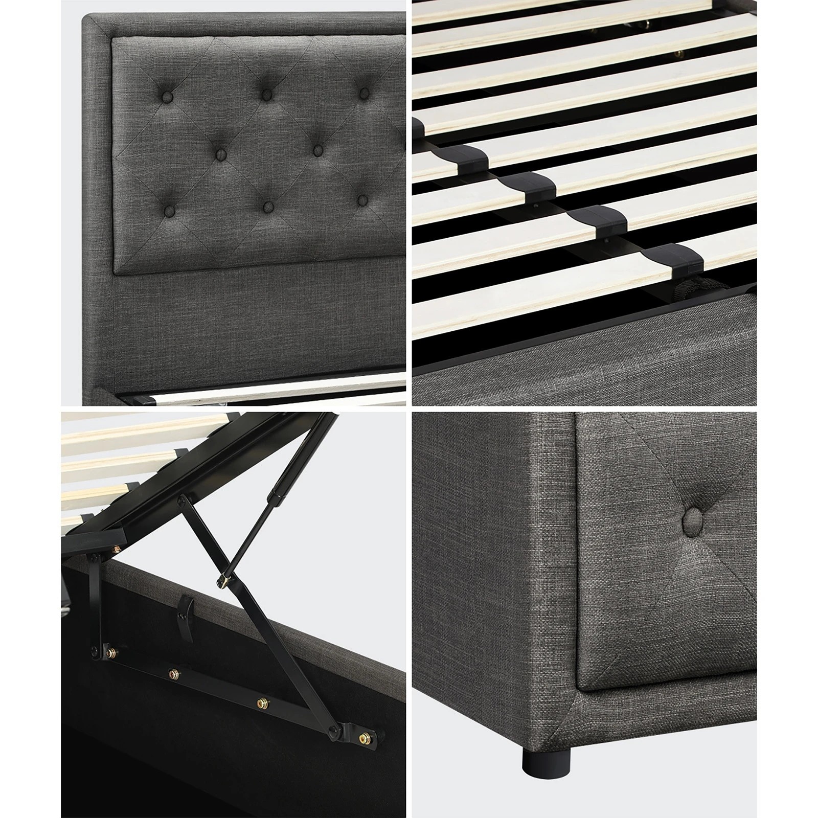 7 Oikiture Bed Frame King Single Gas Lift Storage with Mattress ENZO - Grey, 7 of 8