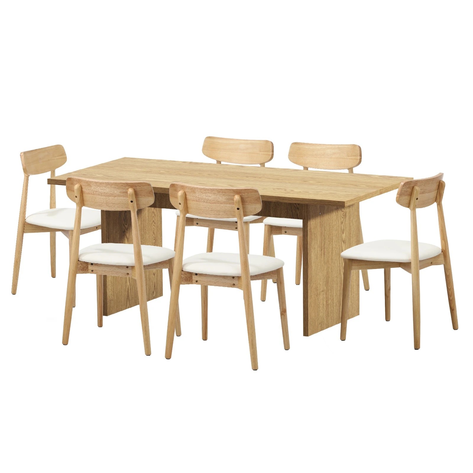 1 Oikiture 6-Seater Dining Table and Chairs Wooden Furniture Set - Natural, 1 of 9